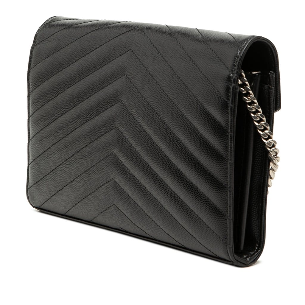 Saint Laurent Grain De Poudre Chevron Cassandre Envelope Chain Wallet