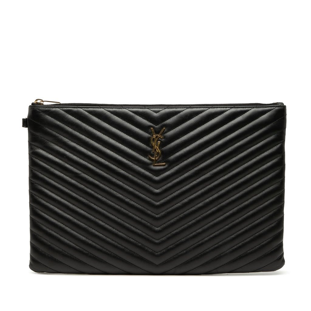 Saint Laurent Chevron Leather Monogram Document Holder