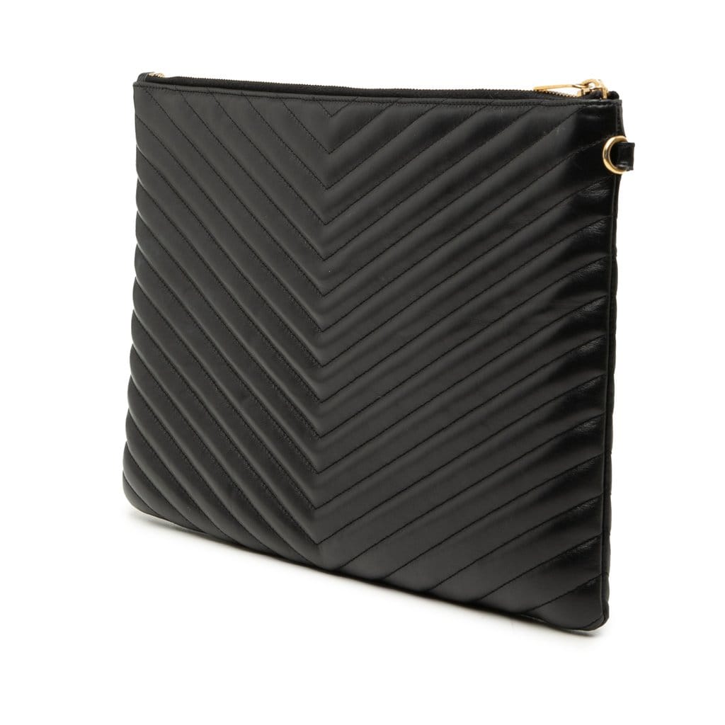Saint Laurent Chevron Leather Monogram Document Holder