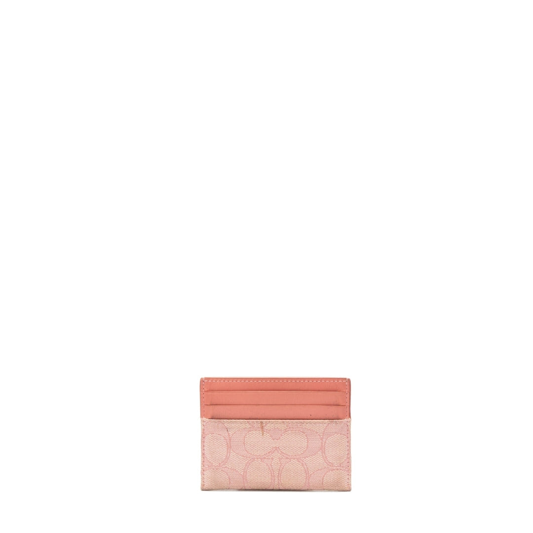 Coach Pink Small Signature Jacquard Card Case Wallet