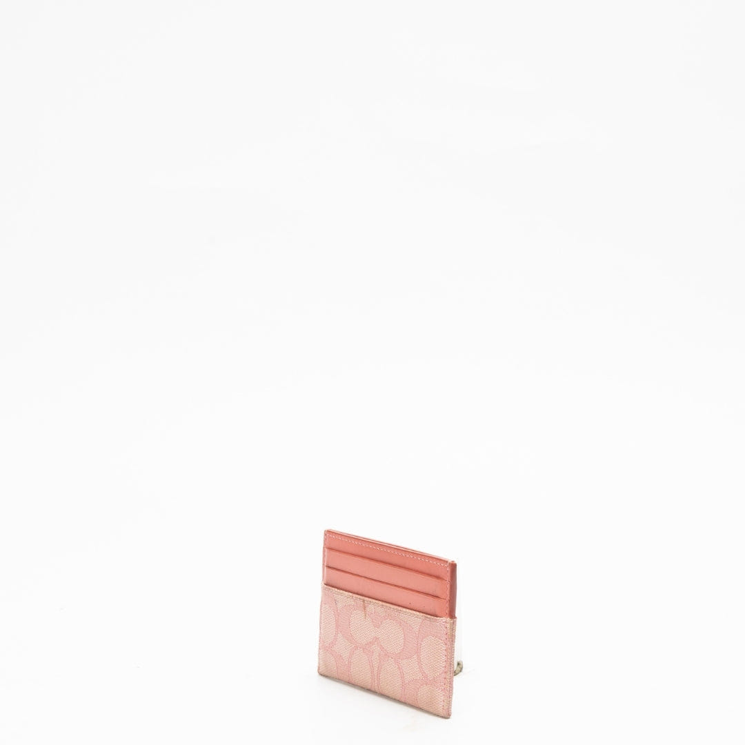 Coach Pink Small Signature Jacquard Card Case Wallet