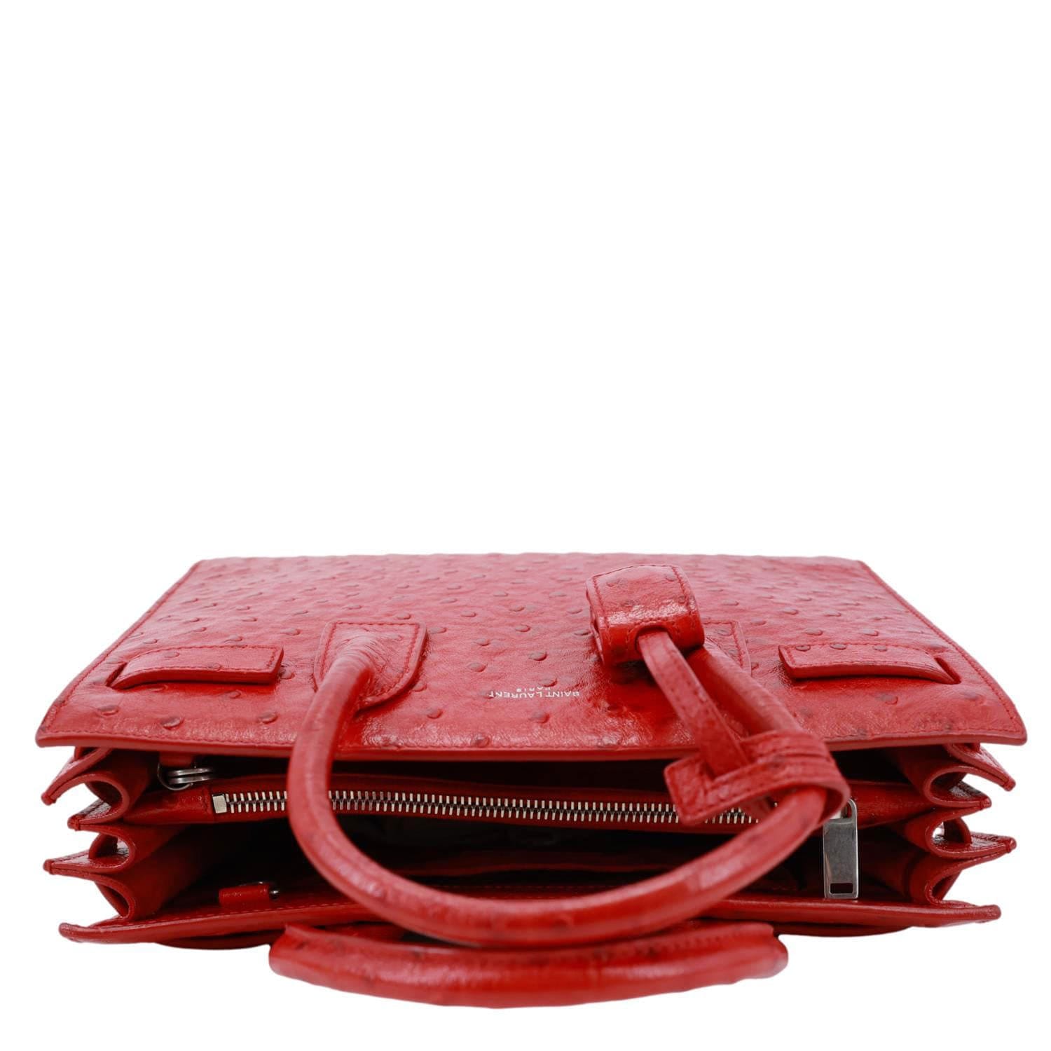 YVES SAINT LAURENT Sac De Jour Baby Ostrich Leather Tote Bag Red