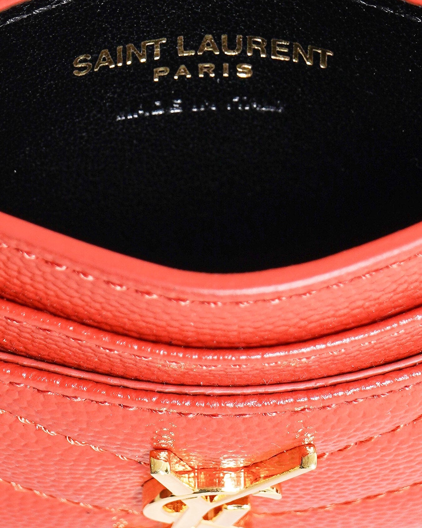 Saint Laurent Red Grain de Poudre Monogram Card Holder