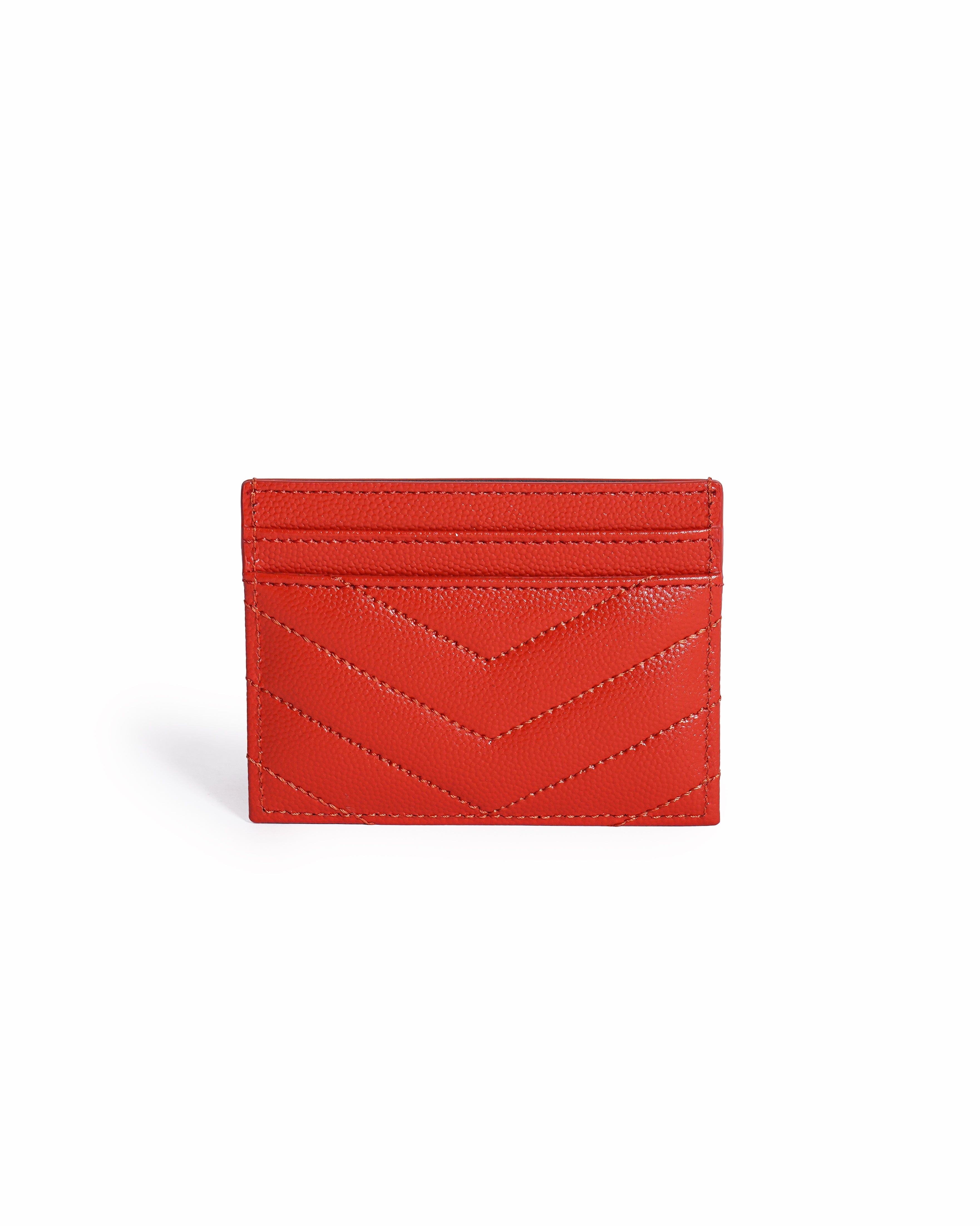 Saint Laurent Red Grain de Poudre Monogram Card Holder