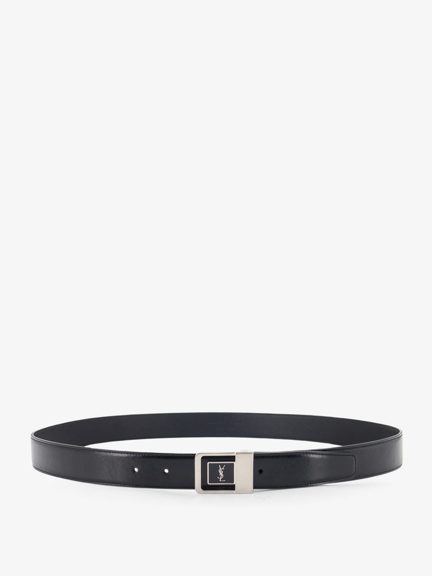 Saint Laurent La 66 leather belt with silver metal buckle