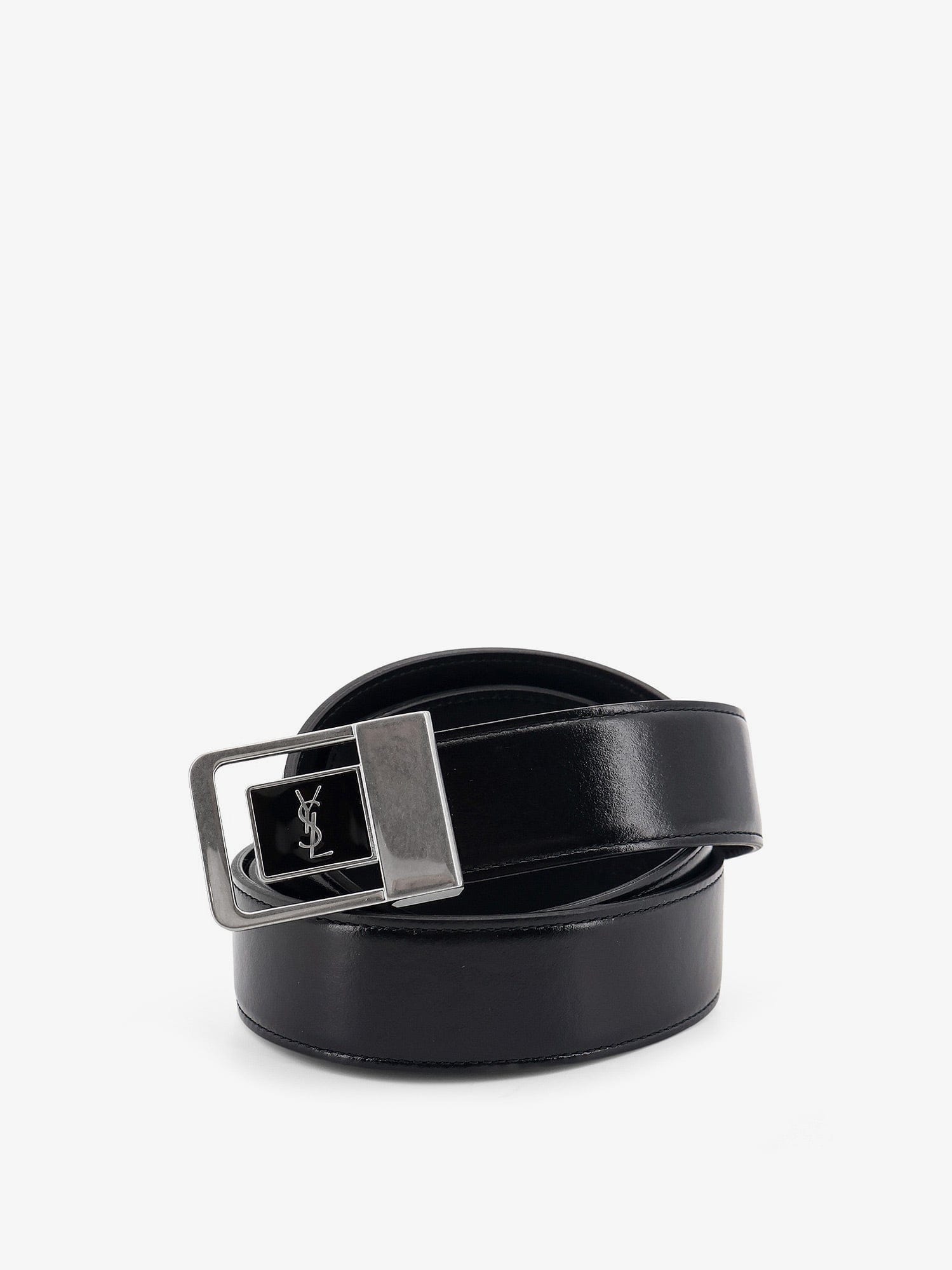 Saint Laurent La 66 leather belt with silver metal buckle