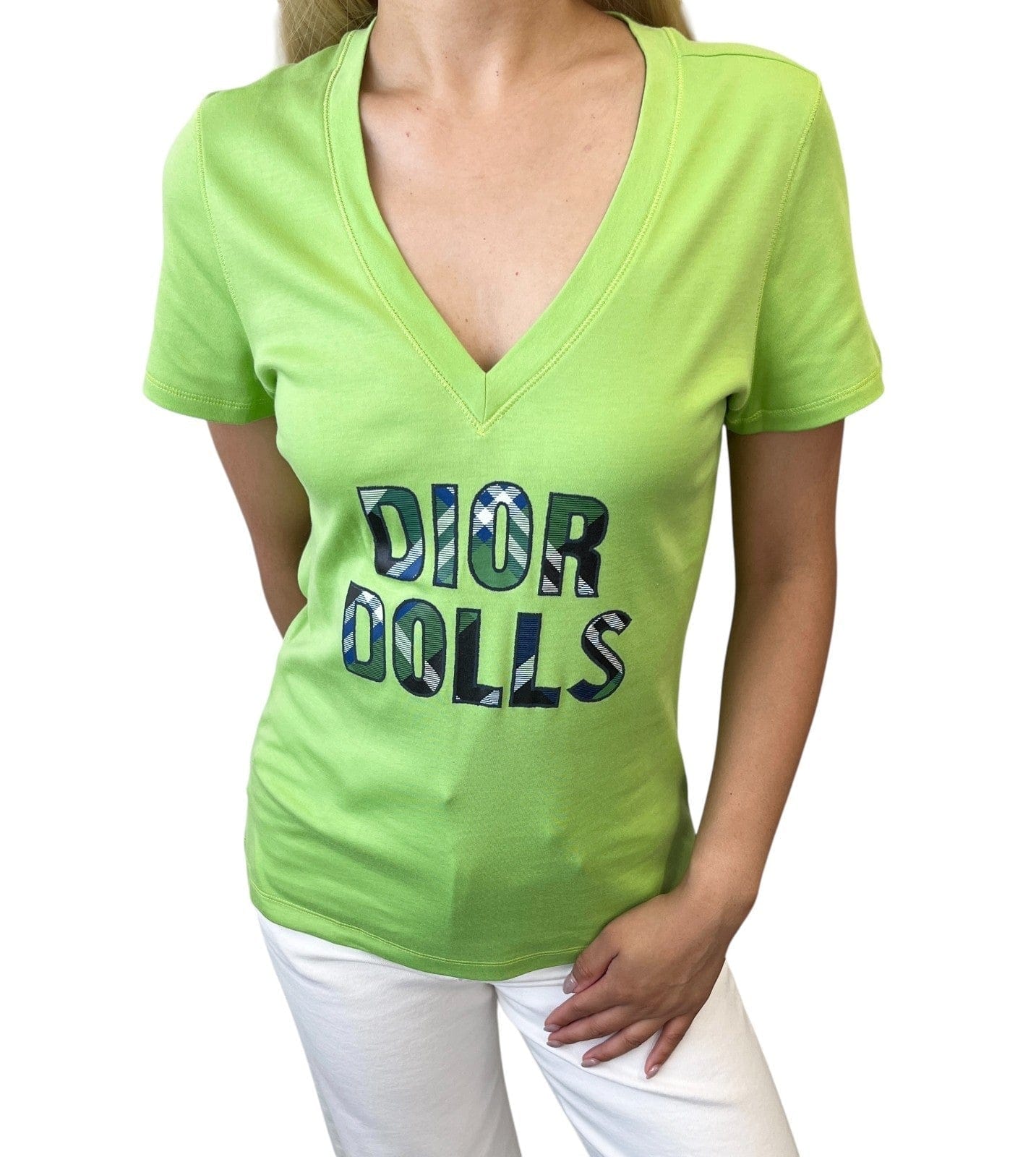 Christian Dior Vintage 2004 Dolls Logo T - shirt Top #44 Light Green Cotton