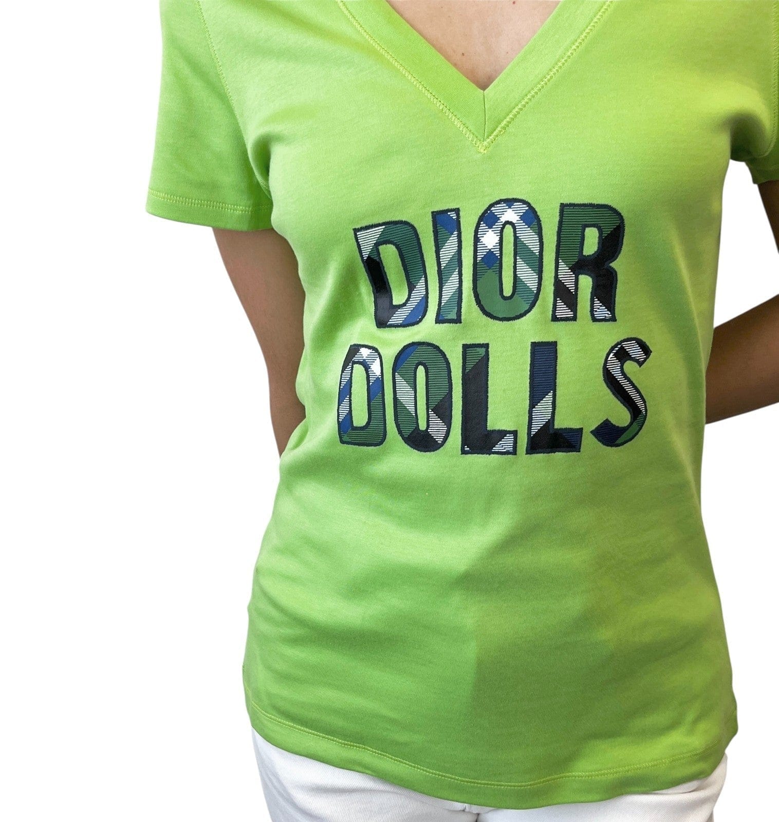 Christian Dior Vintage 2004 Dolls Logo T - shirt Top #44 Light Green Cotton