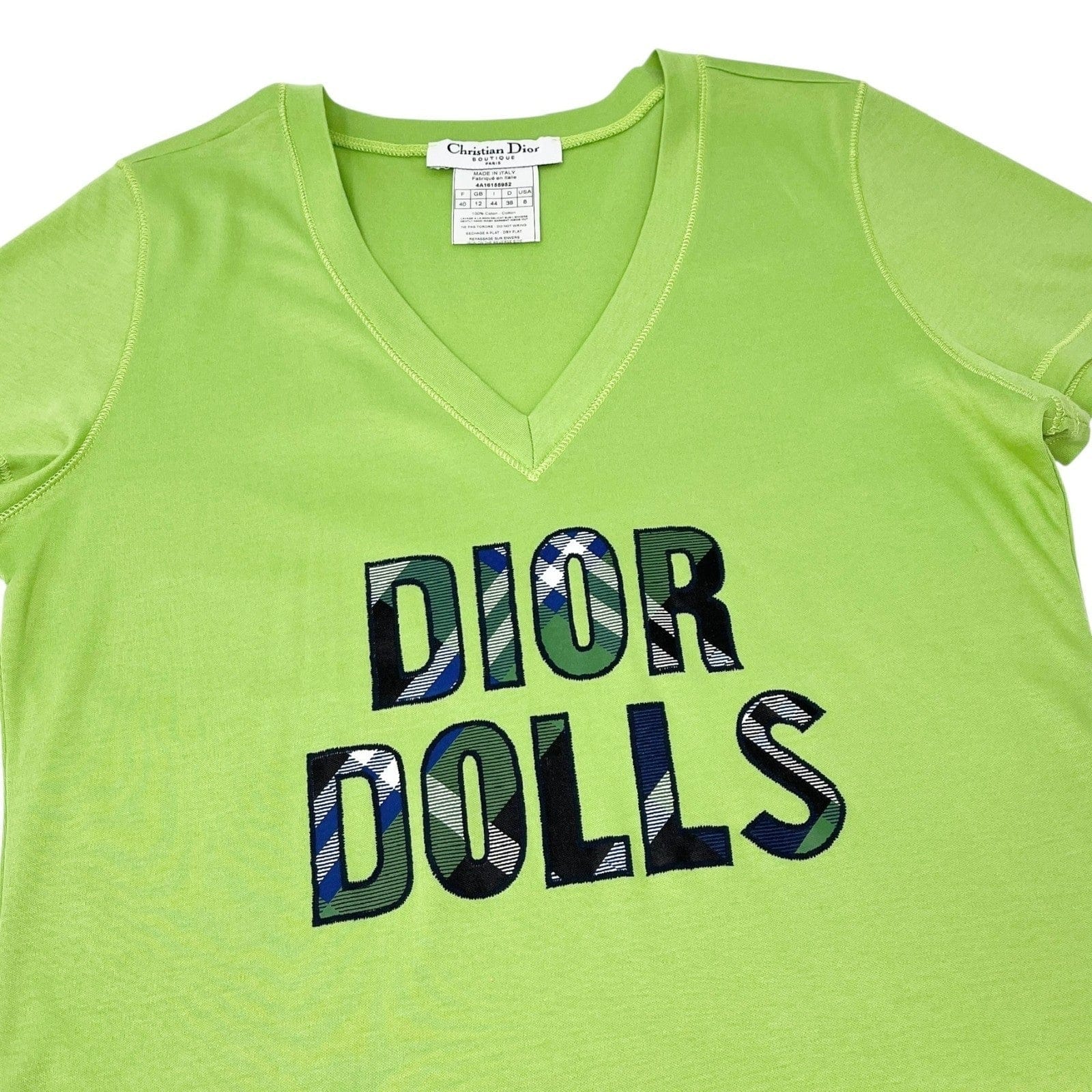 Christian Dior Vintage 2004 Dolls Logo T - shirt Top #44 Light Green Cotton