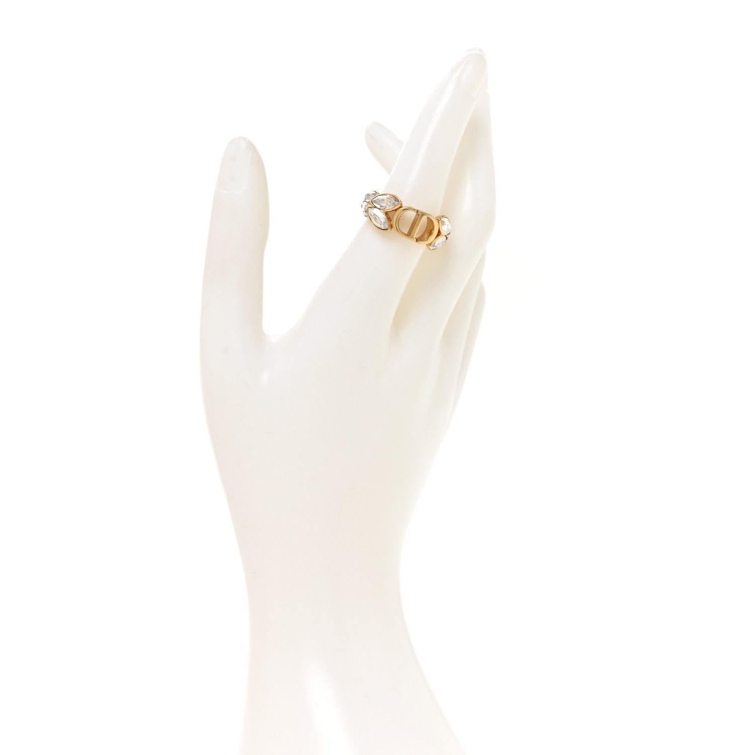 Christian Dior Metal Crystal CD Chain Ring Gold