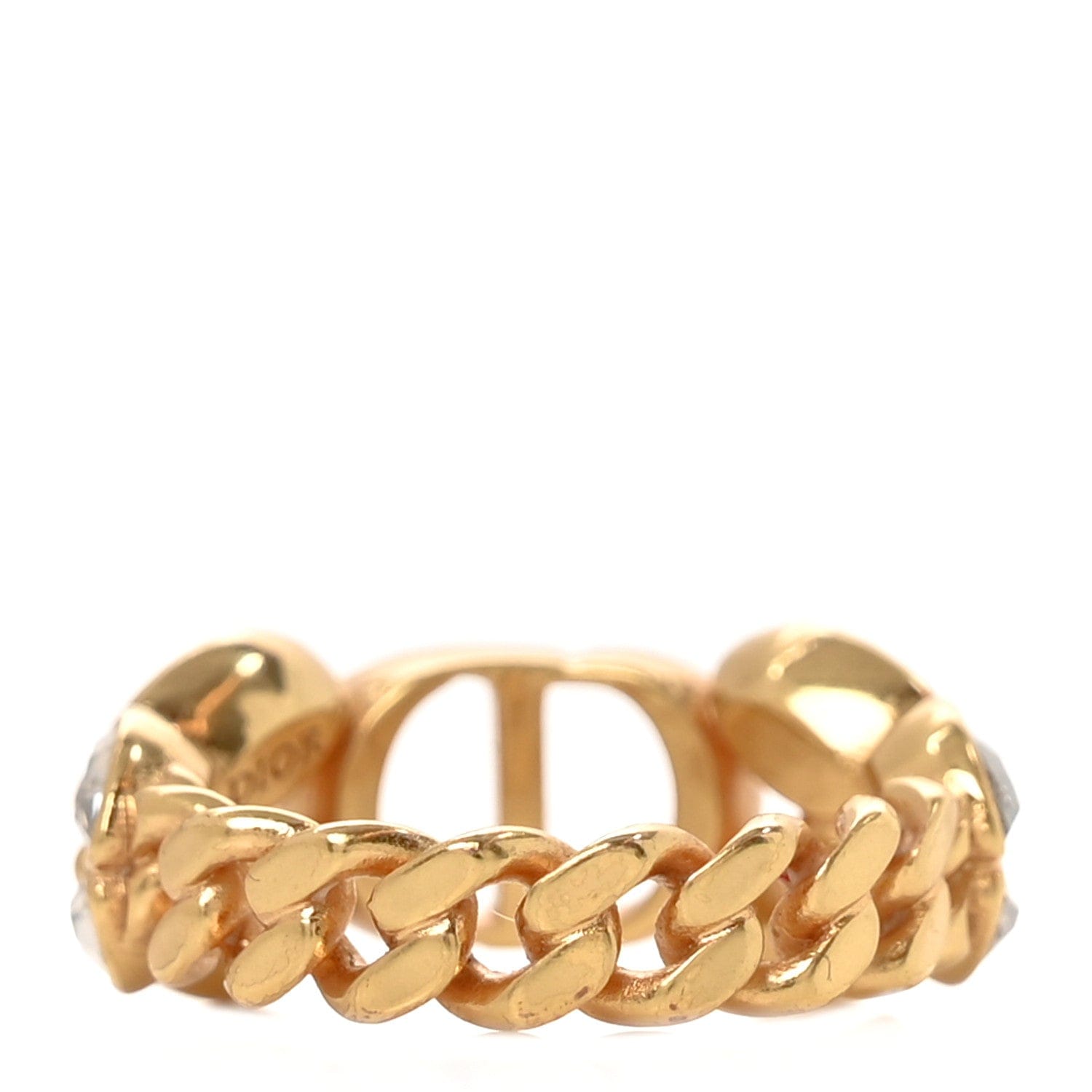 Christian Dior Metal Crystal CD Chain Ring Gold