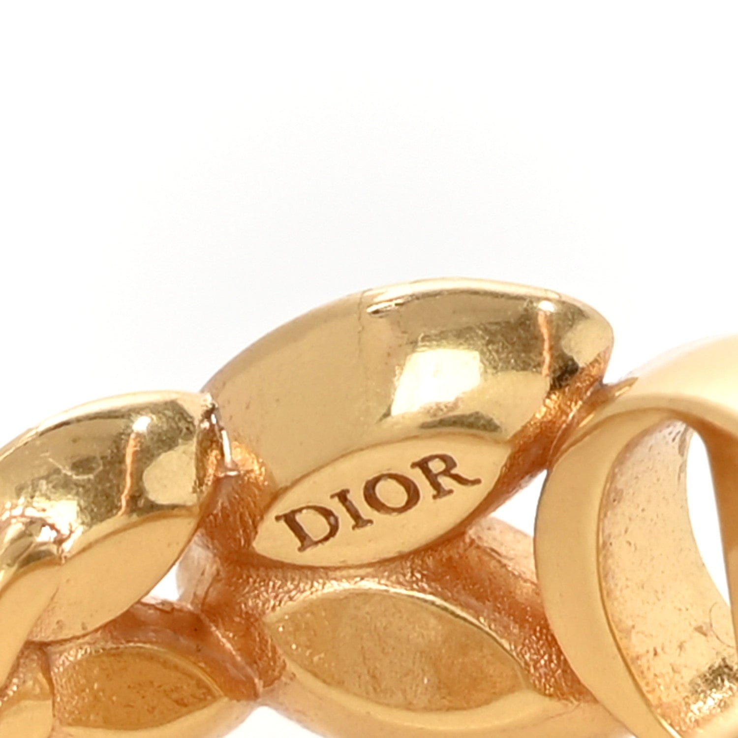 Christian Dior Metal Crystal CD Chain Ring Gold