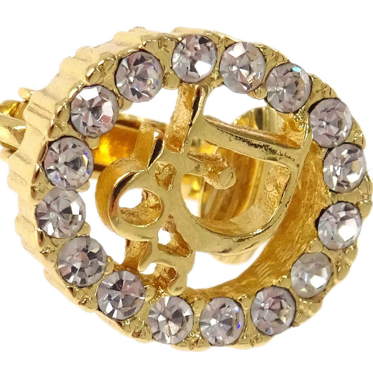 Christian Dior Clip - On Earrings Gold Rhinestone