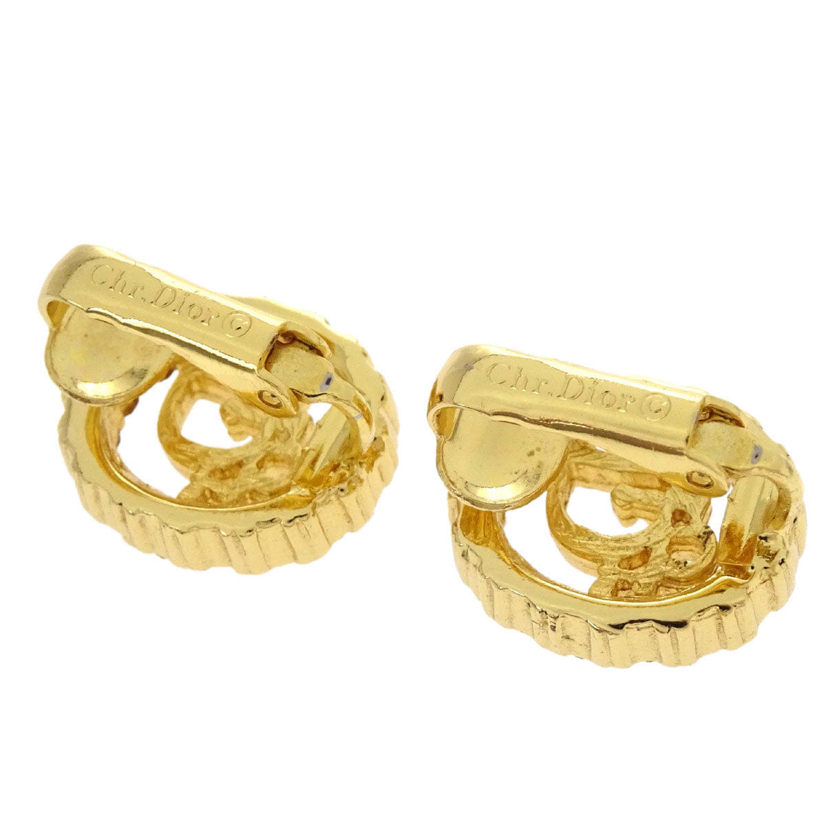 Christian Dior Clip - On Earrings Gold Rhinestone
