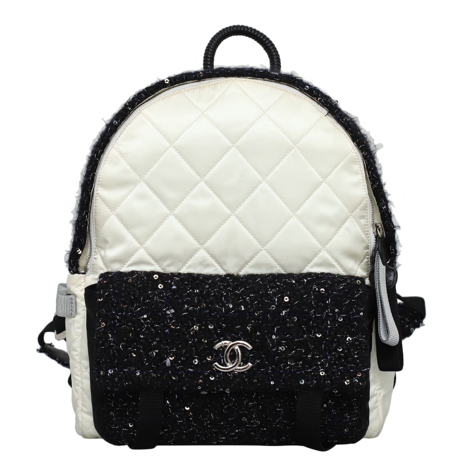 Chanel Black/White Quilted Nylon & Tweed Backpack