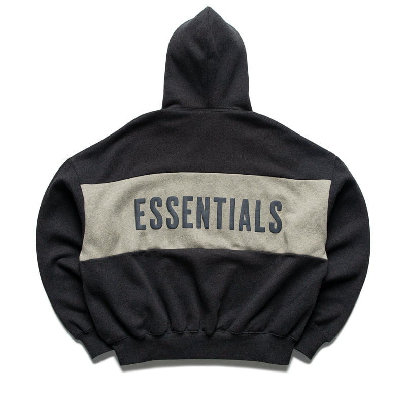 Fear Of God Essentials Cropped Relaxed Paneled Hoodie - Iron Grey Heather/Seal Heather