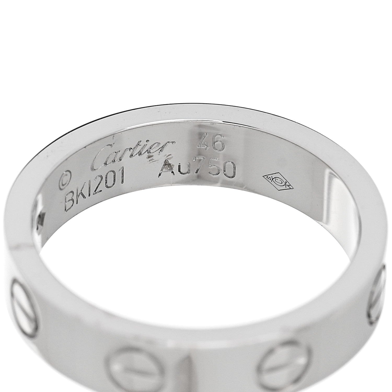 Cartier 18K White Gold Diamond 4 mm LOVE Wedding Band Ring 46 3.75