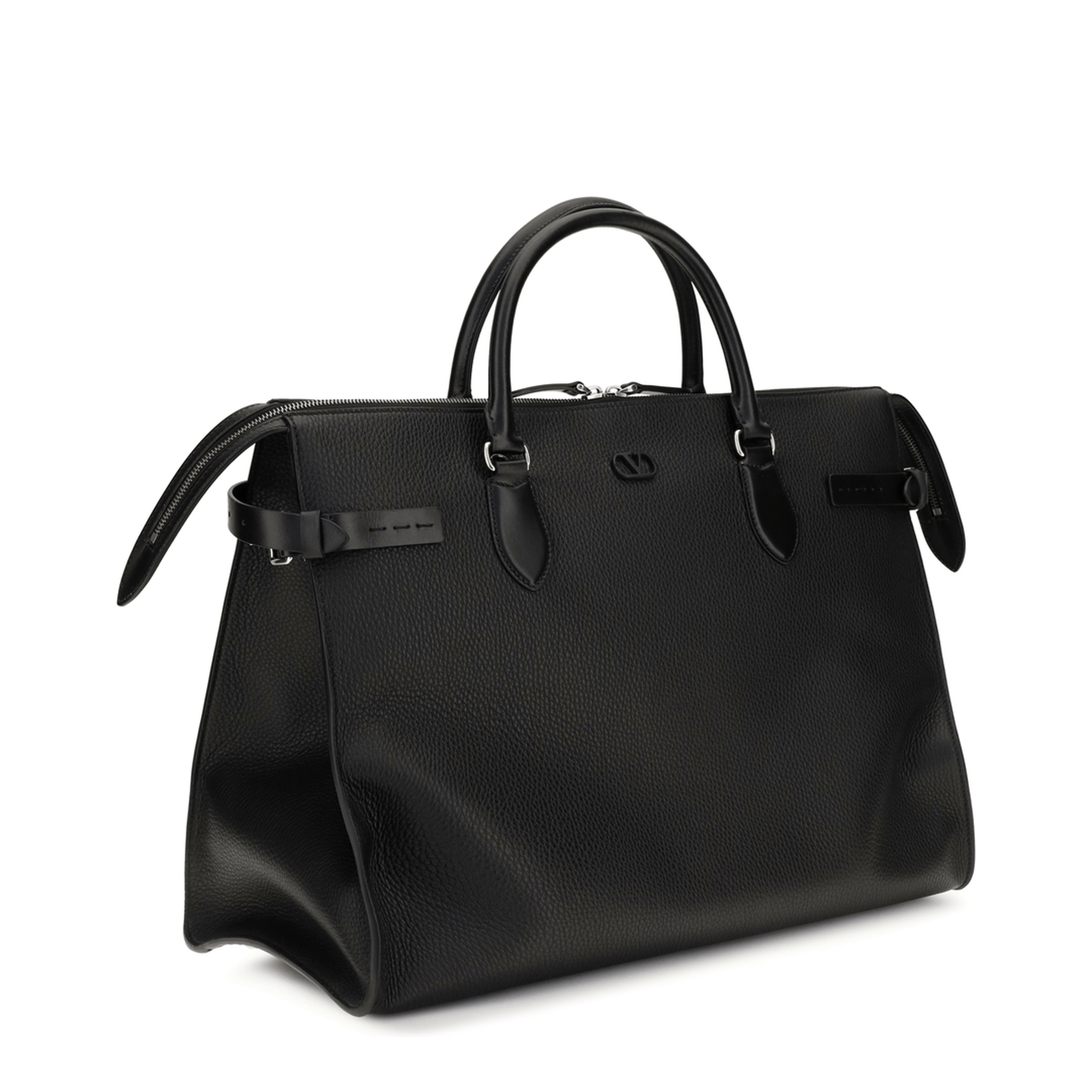 Valentino Antibes Large Grained Leather Duffle Bag - Dark Brown