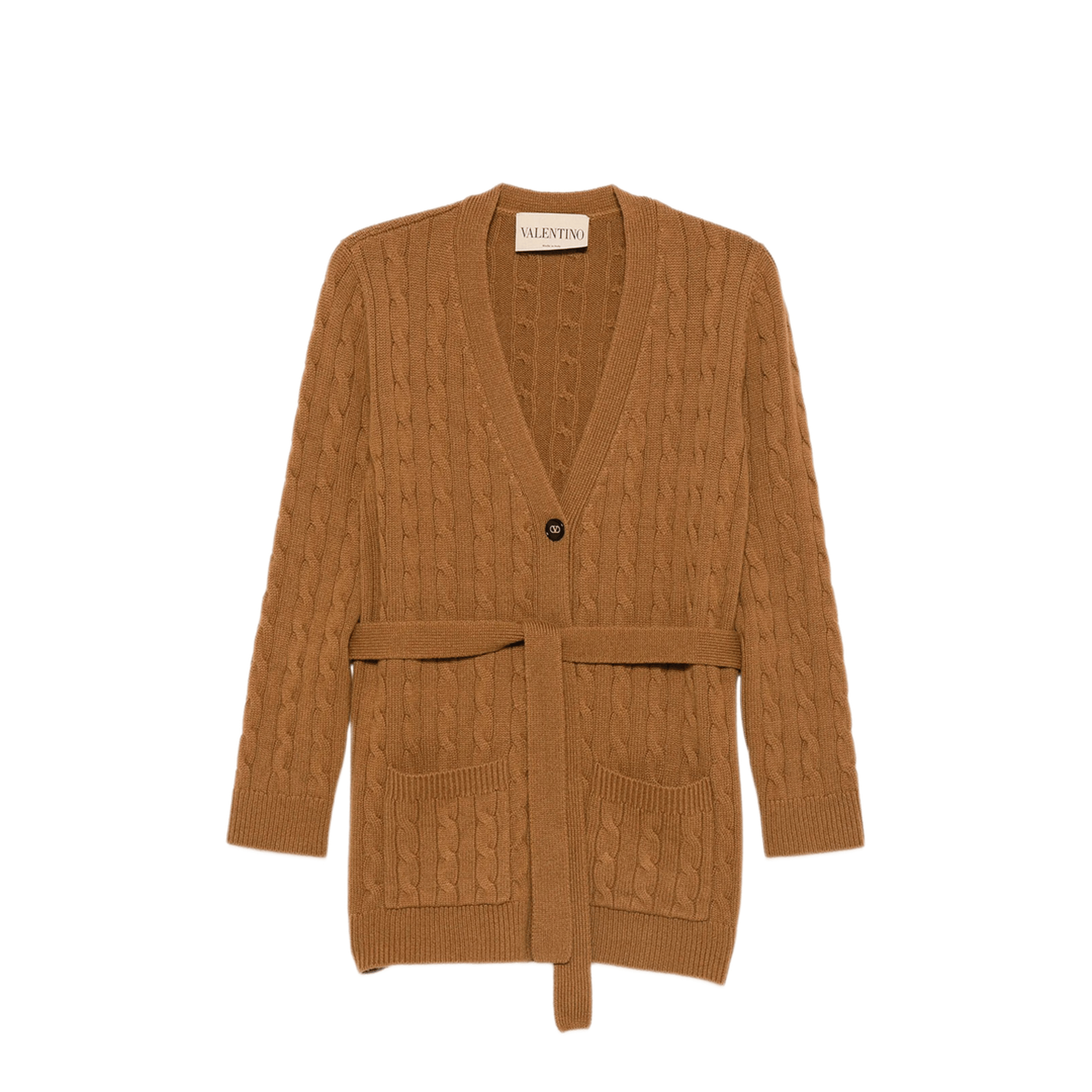 Valentino Cable - Knit Belted Cashmere Cardigan
