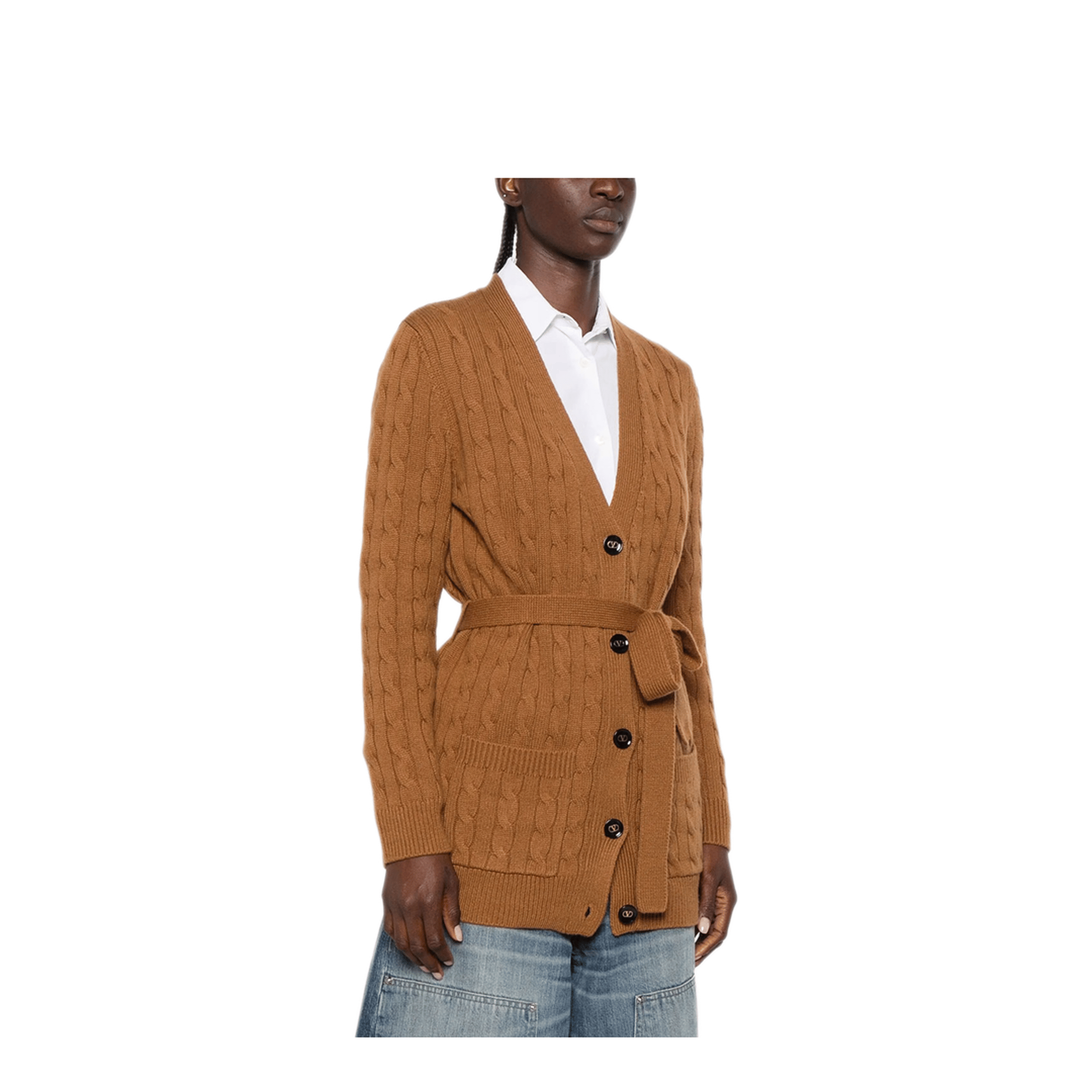Valentino Cable - Knit Belted Cashmere Cardigan