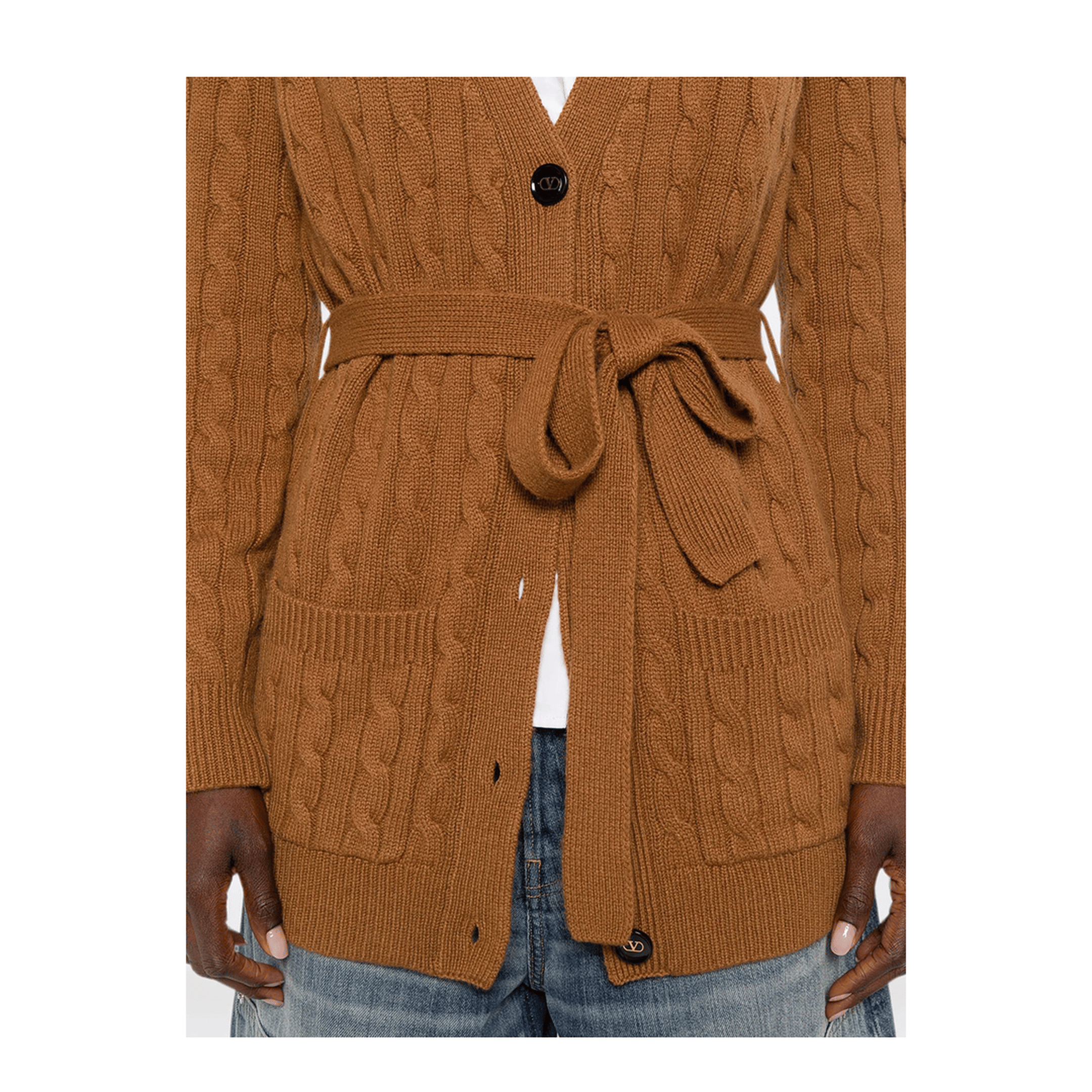 Valentino Cable - Knit Belted Cashmere Cardigan