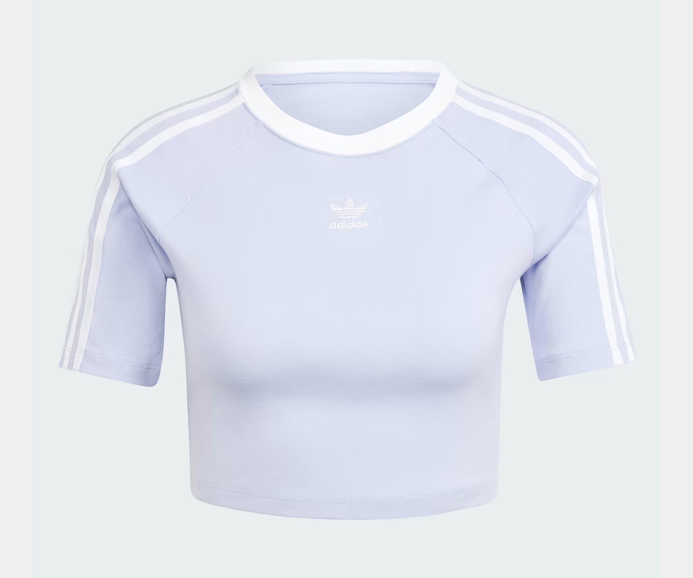adidas Adicolor 3 Striped Crop Womens Short Sleeve Shirt (Purple/White)