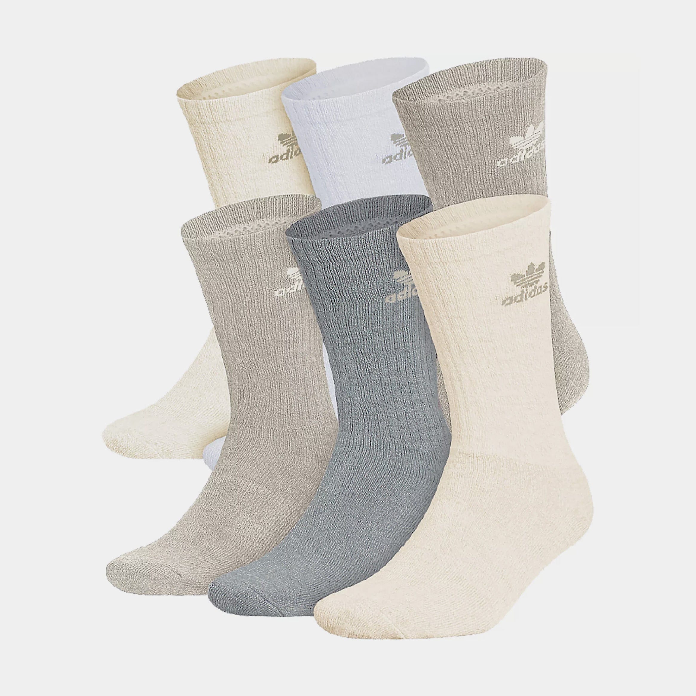 adidas OG Trefoil 6 Pack Crew Mens Socks (Beige/Grey)