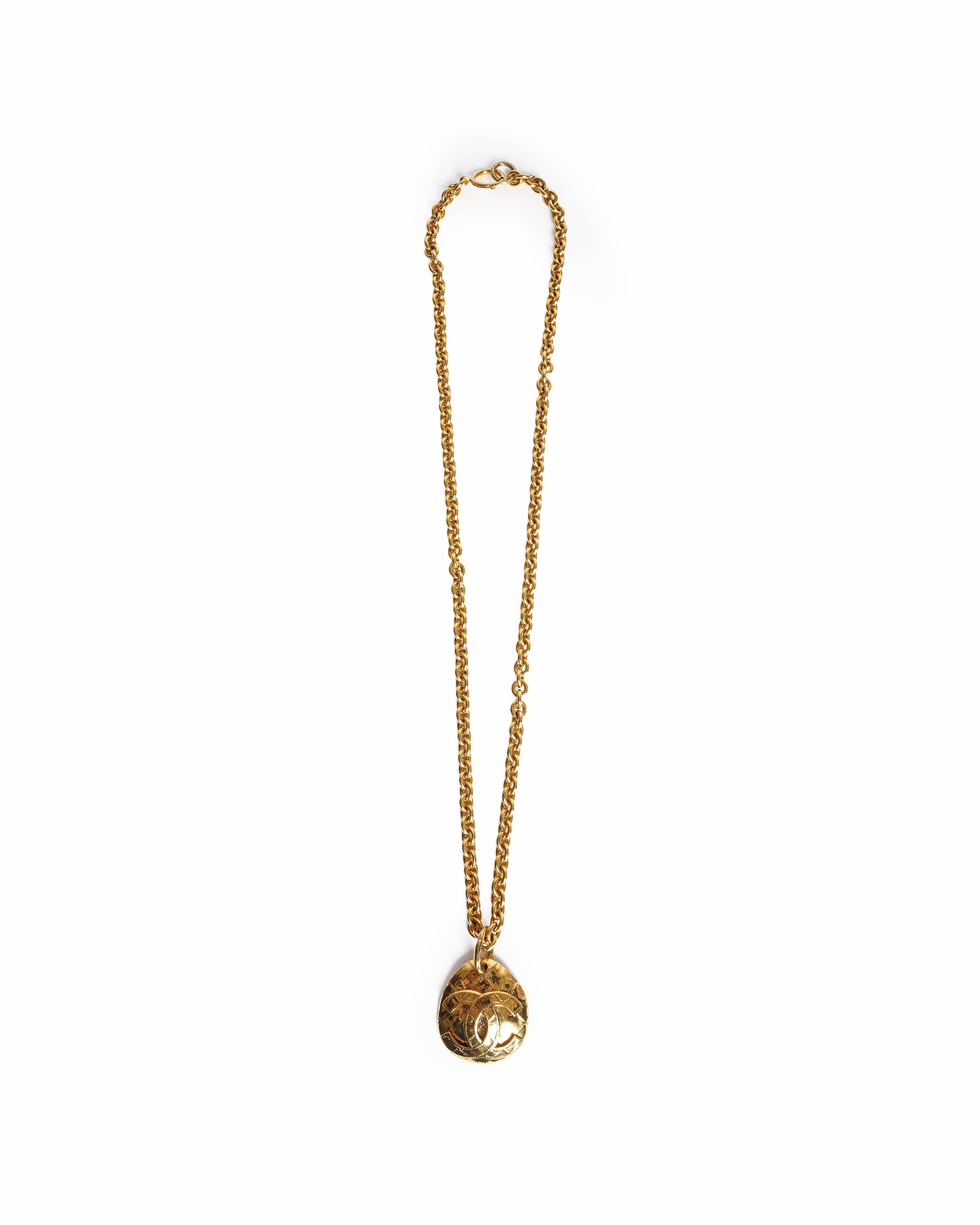Chanel Vintage Chanel Gold Plated CC Logos Charm Chain Necklace, Made In France 1990s