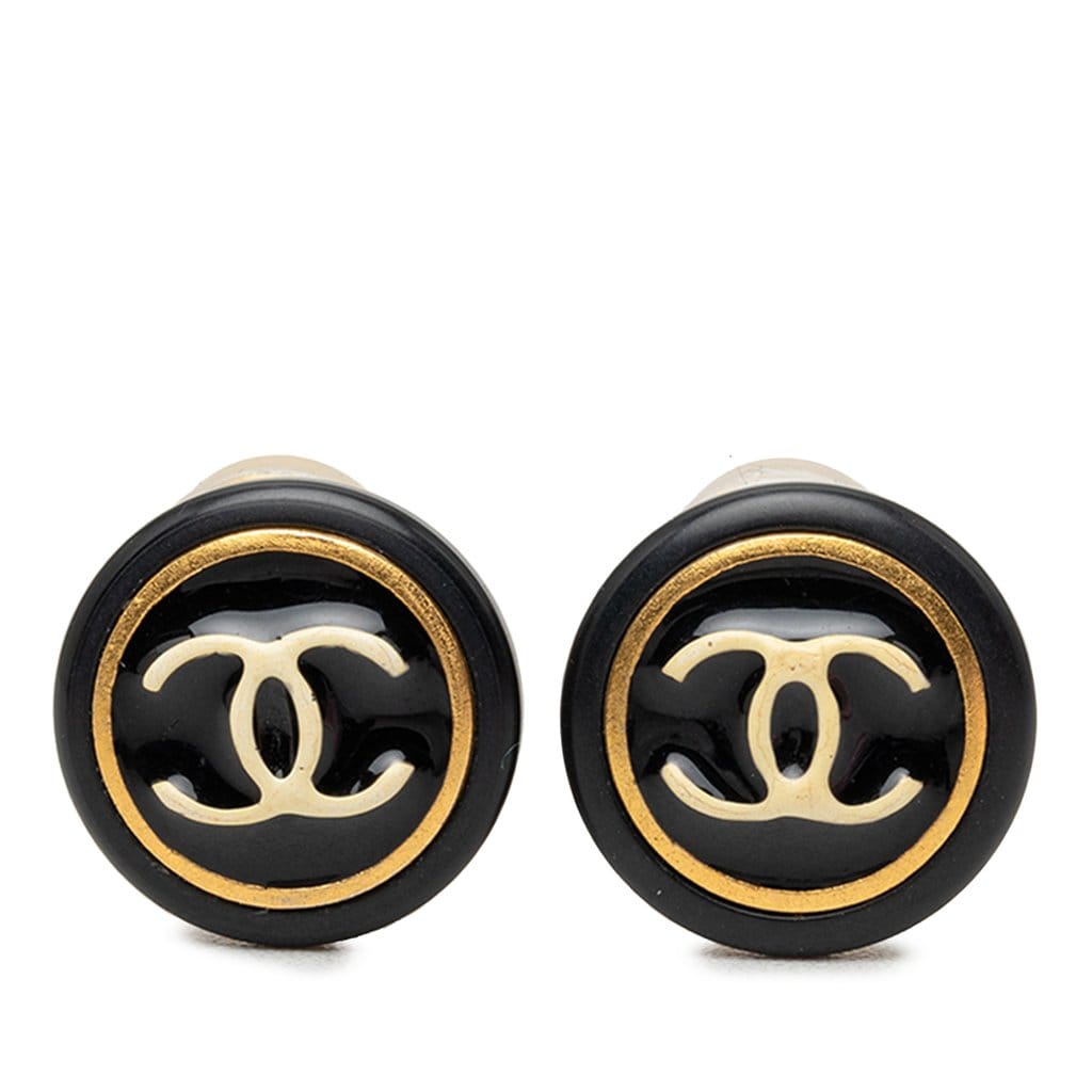 Chanel CC Resin and Gold Plated Button Clip On Earrings