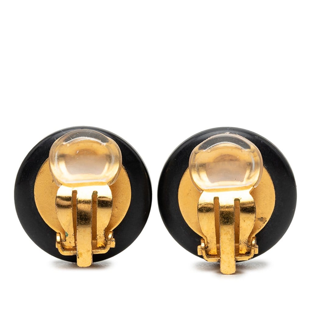 Chanel CC Resin and Gold Plated Button Clip On Earrings