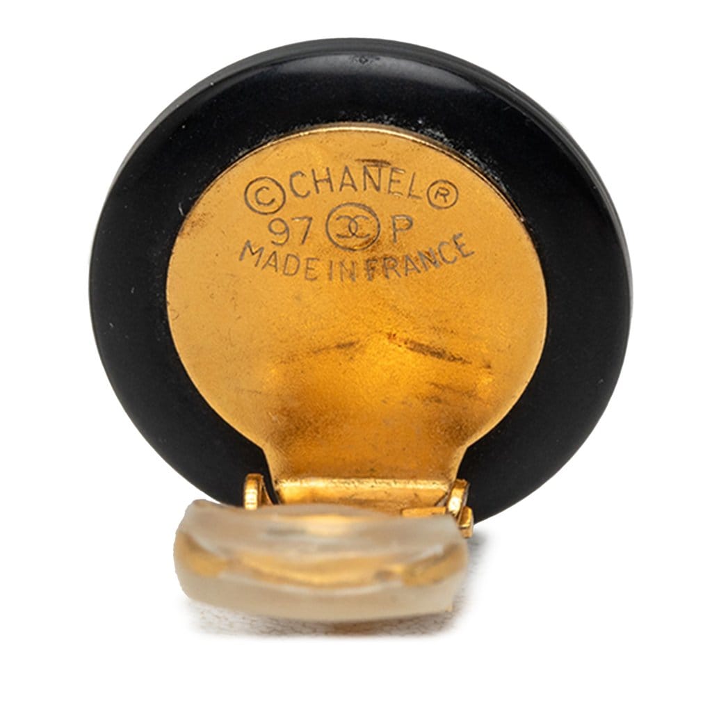 Chanel CC Resin and Gold Plated Button Clip On Earrings