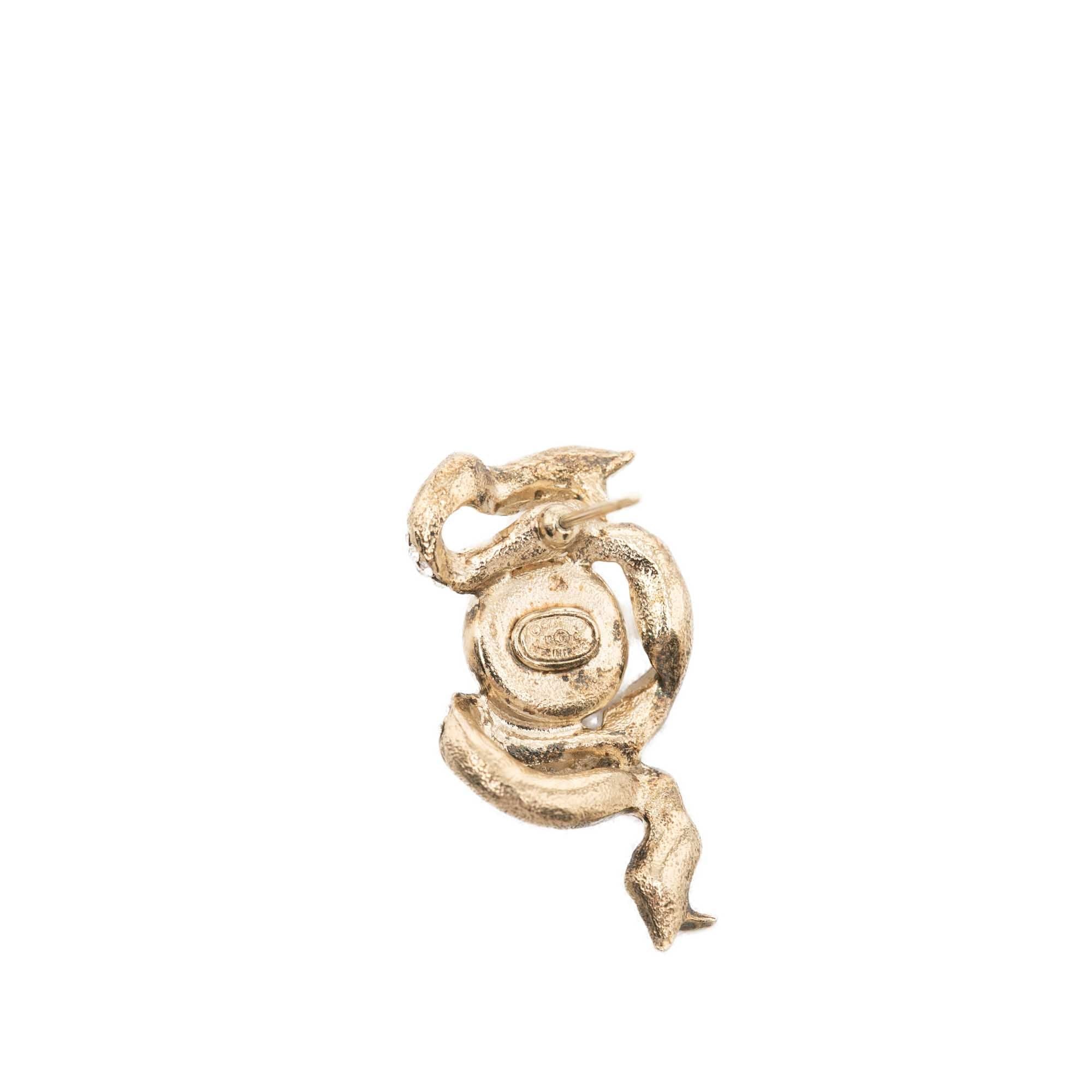 Chanel CC Gold Plated Strass and Faux Pearl Ribbon Bullet Back Earrings