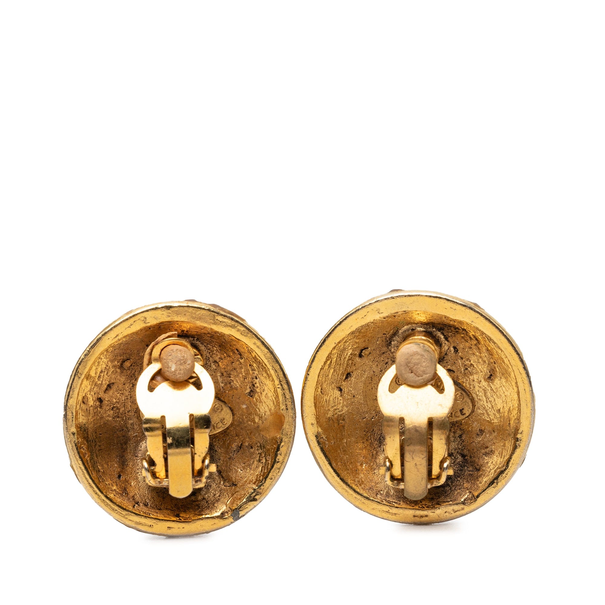 Chanel CC Gold Plated Strass Round Clip On Earrings