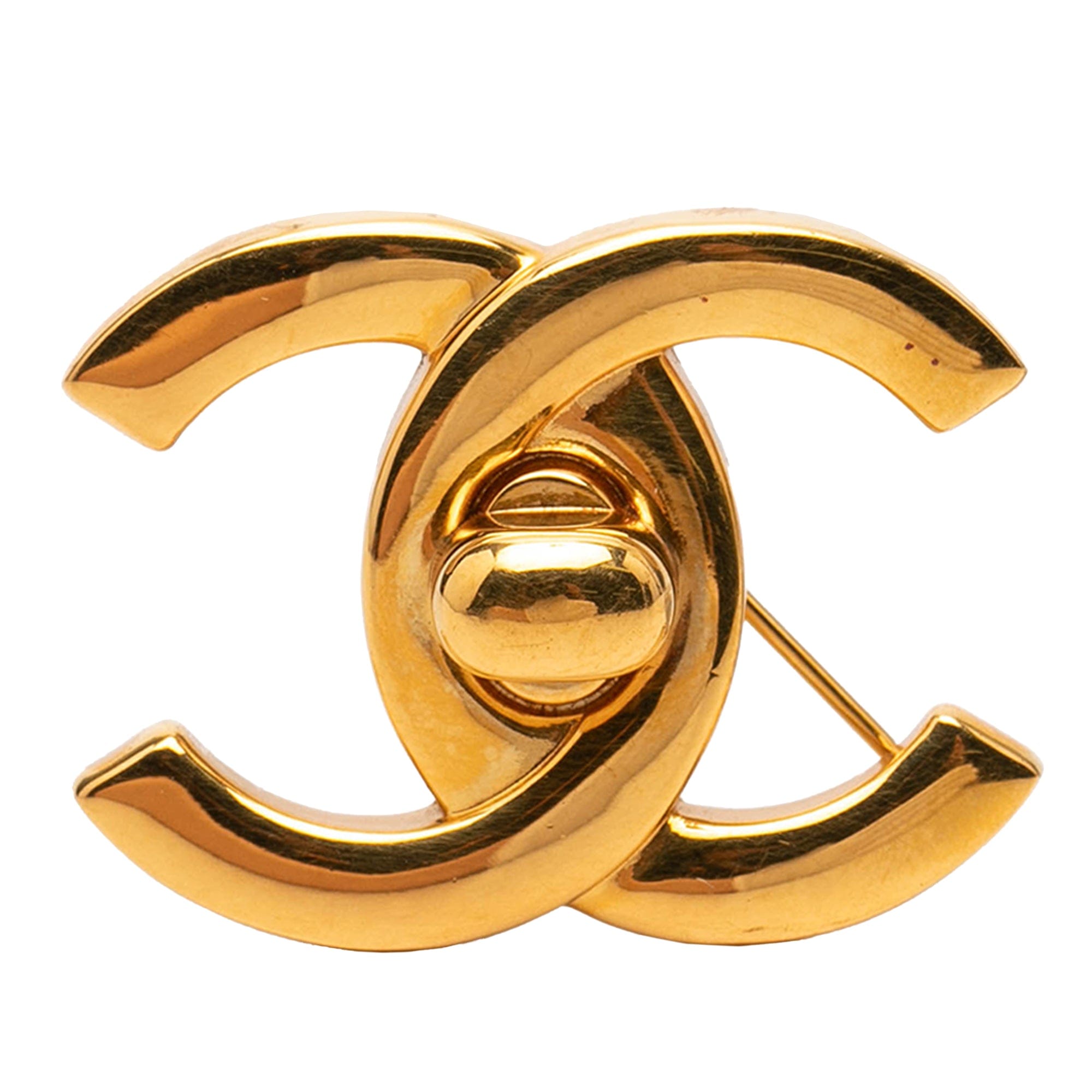 Chanel Gold Plated CC Turn - Lock Brooch