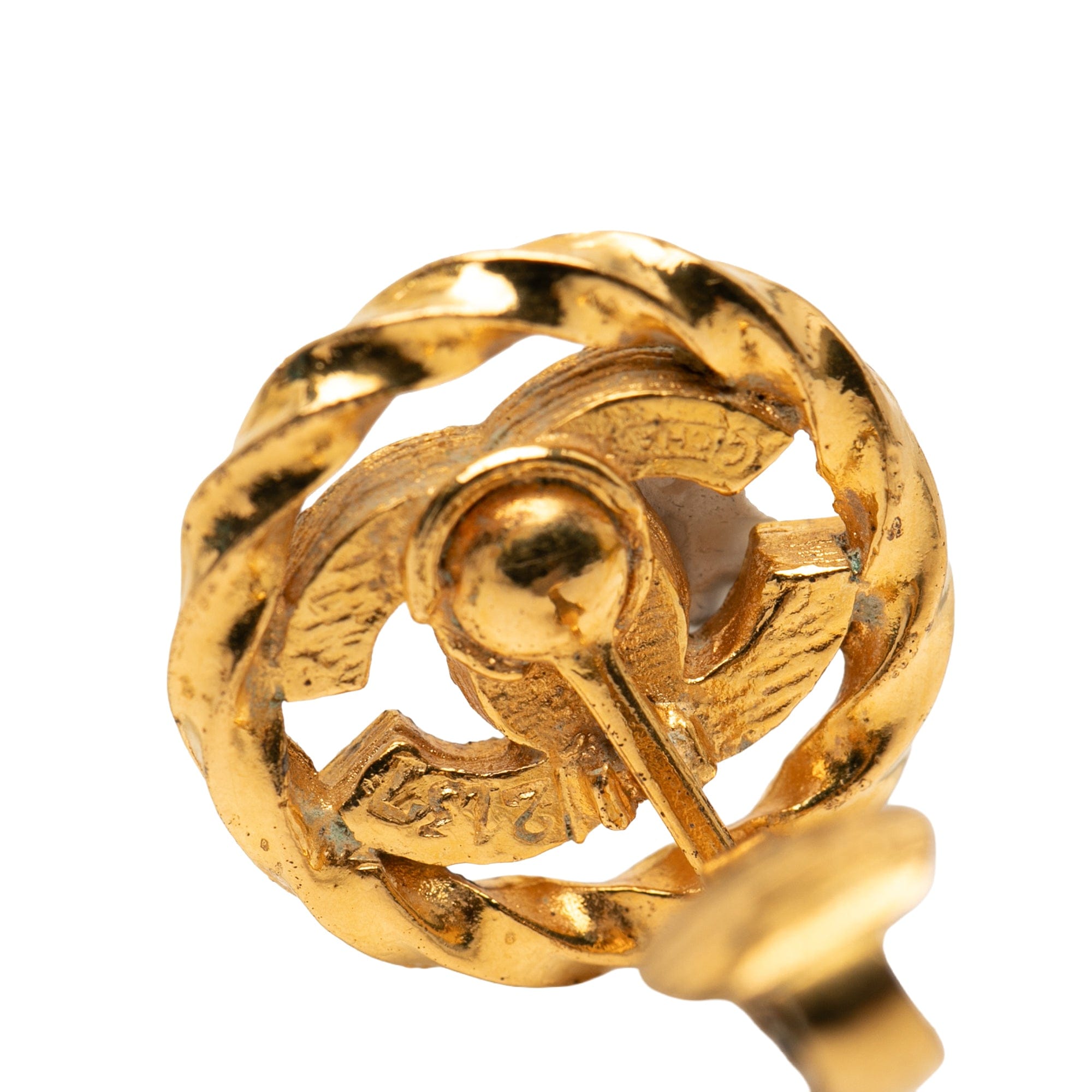 Chanel CC Gold Plated Strass Round Rope Clip On Earrings