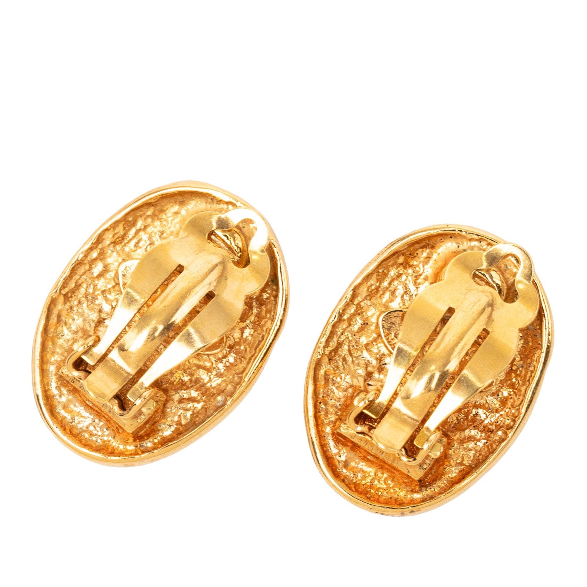 Chanel CC Gold Plated Crown Oval Clip On Earrings