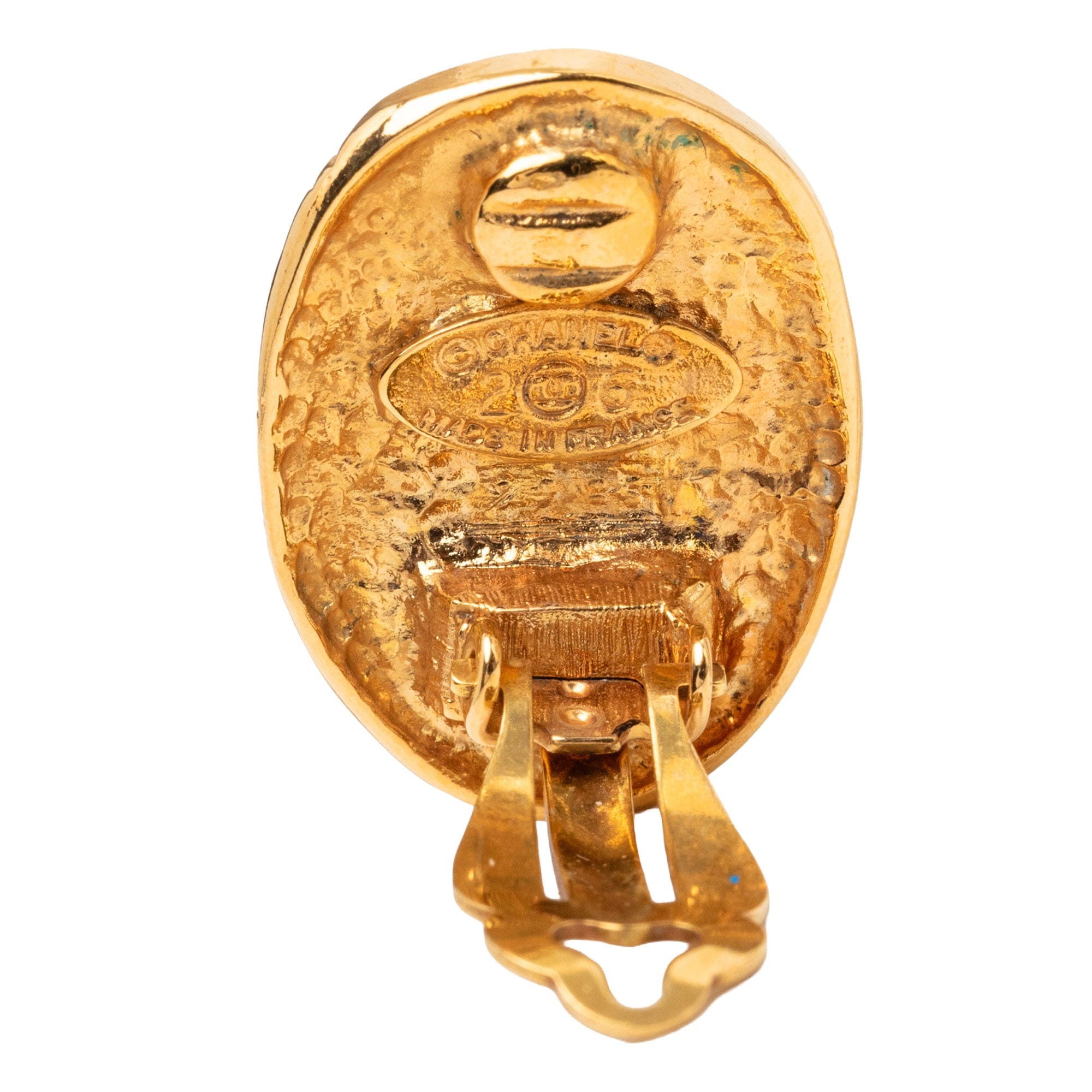 Chanel CC Gold Plated Crown Oval Clip On Earrings