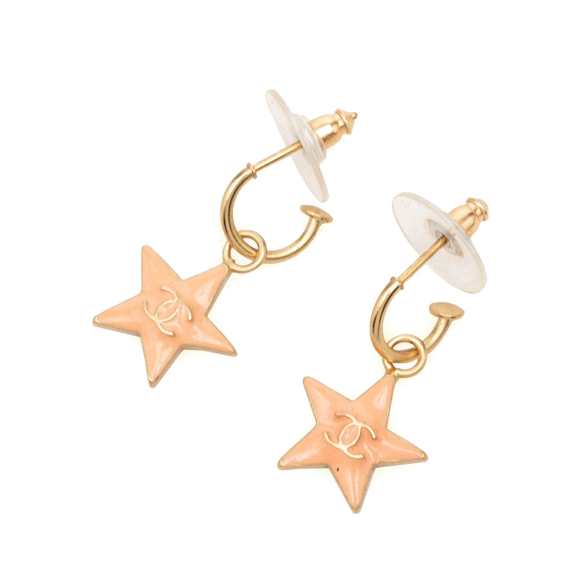 Chanel CC Gold Plated Enamel Star Push Back Earrings