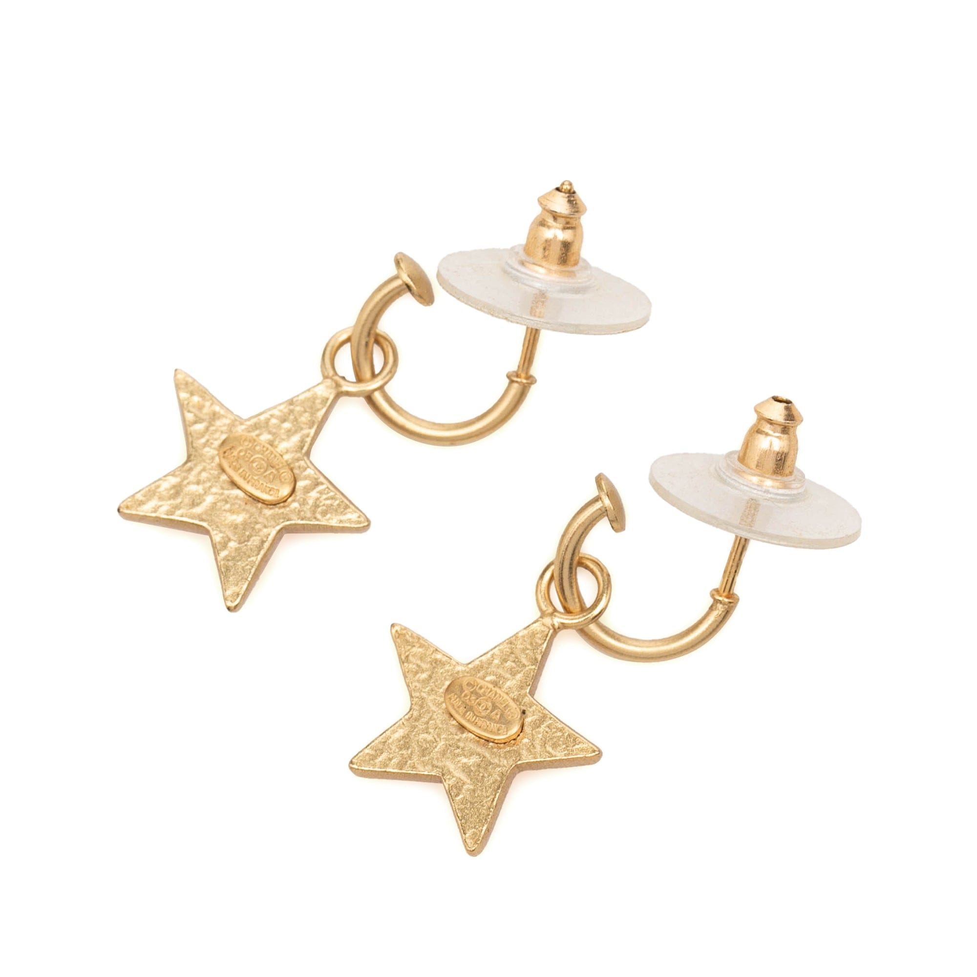 Chanel CC Gold Plated Enamel Star Push Back Earrings