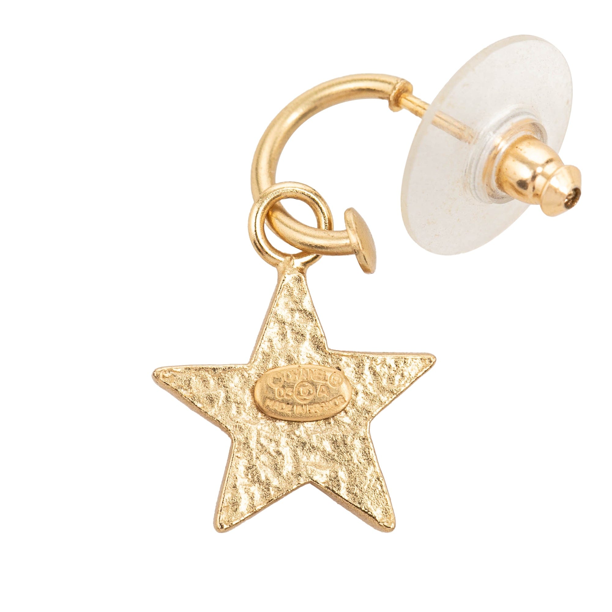 Chanel CC Gold Plated Enamel Star Push Back Earrings