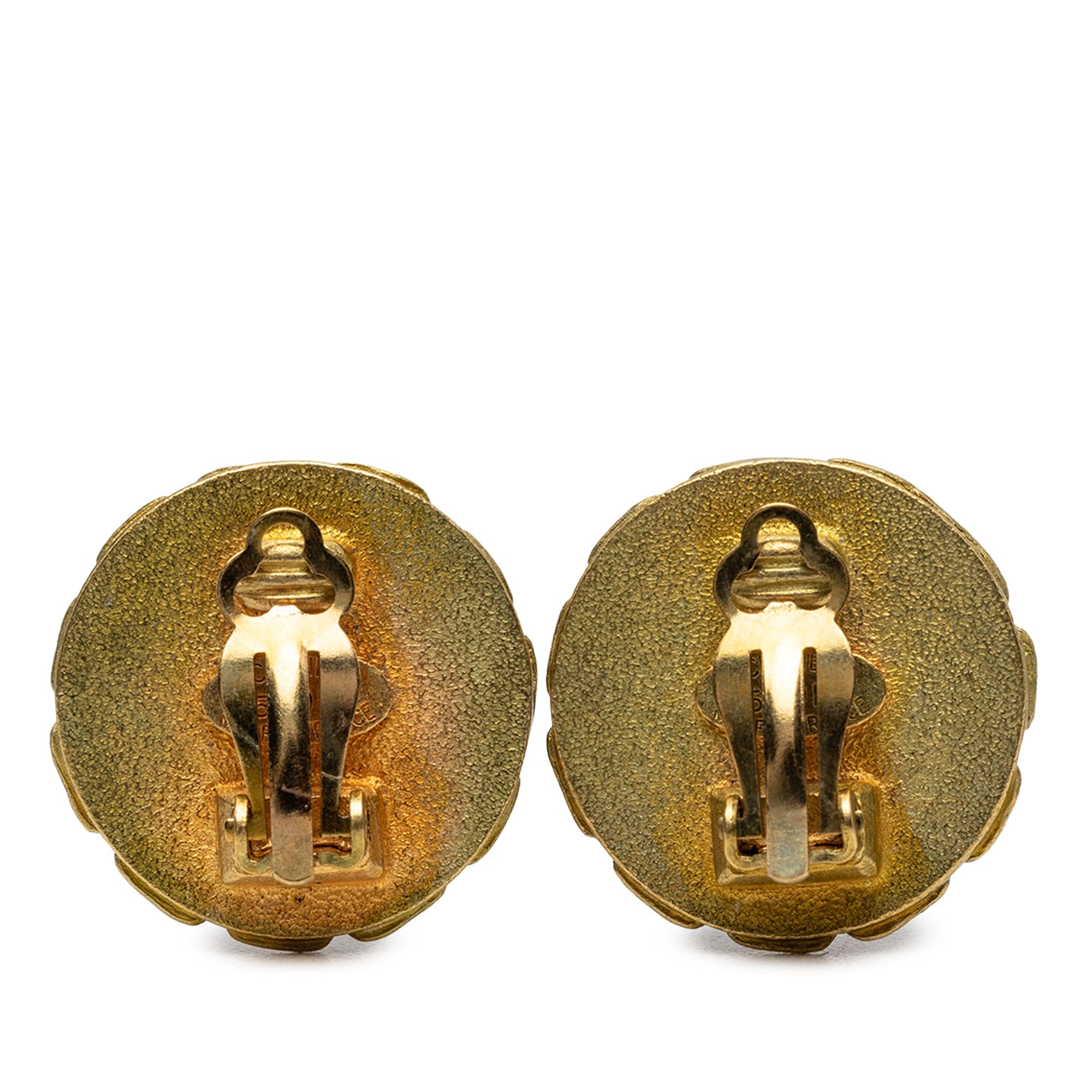 Chanel CC Gold Plated Resin Chain Round Clip On Earrings