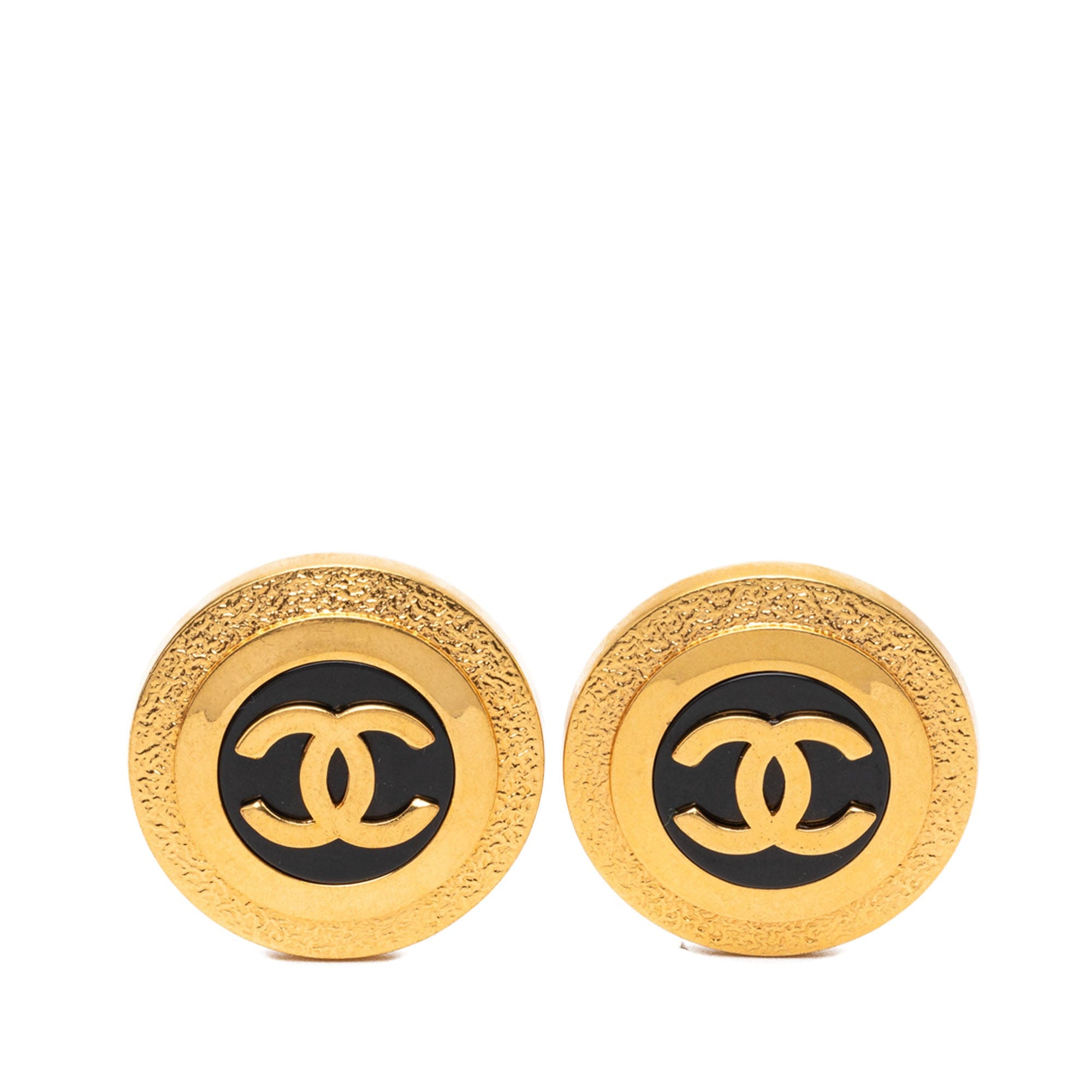 Chanel CC Gold Plated Resin Round Button Clip On Earrings