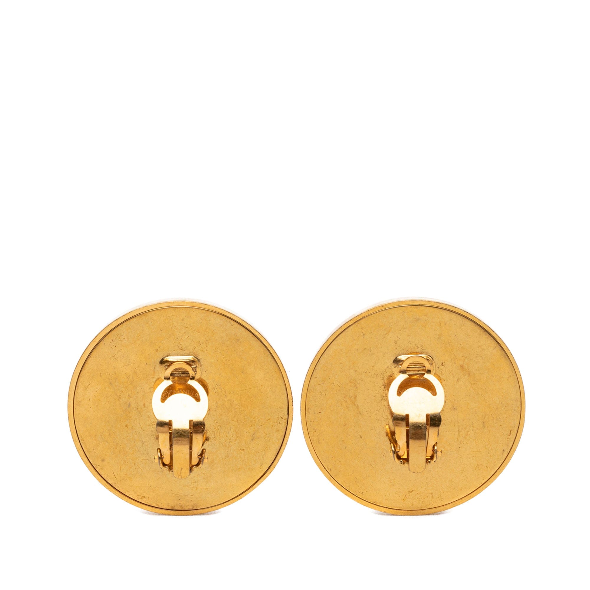 Chanel CC Gold Plated Resin Round Button Clip On Earrings