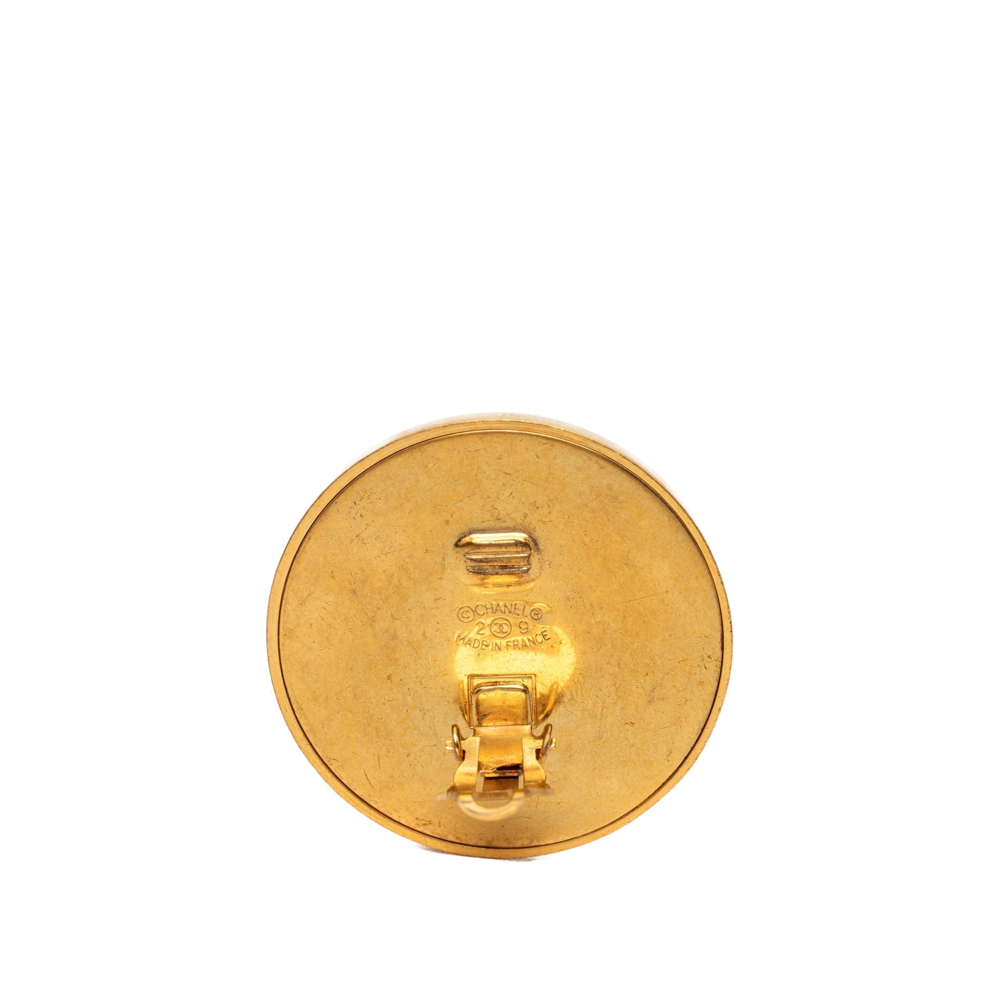 Chanel CC Gold Plated Resin Round Button Clip On Earrings