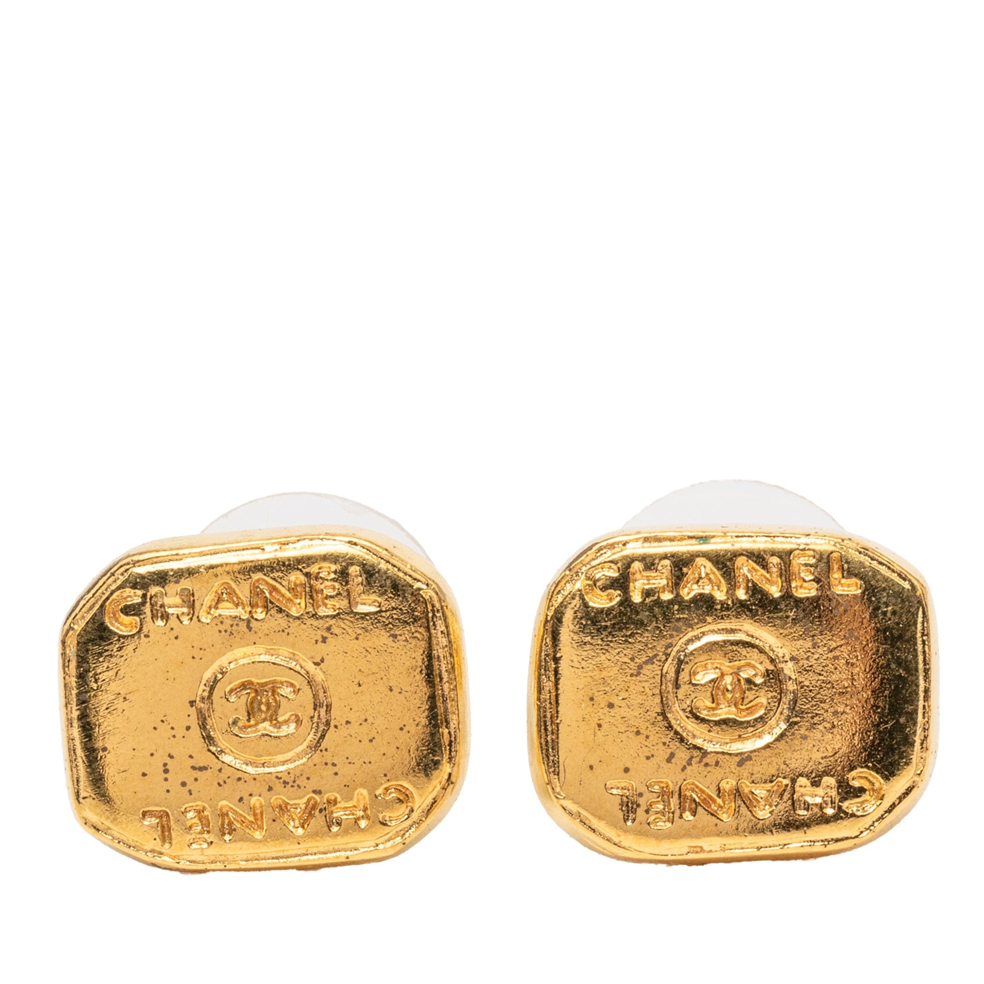 Chanel CC Gold Plated Push Back Earrings