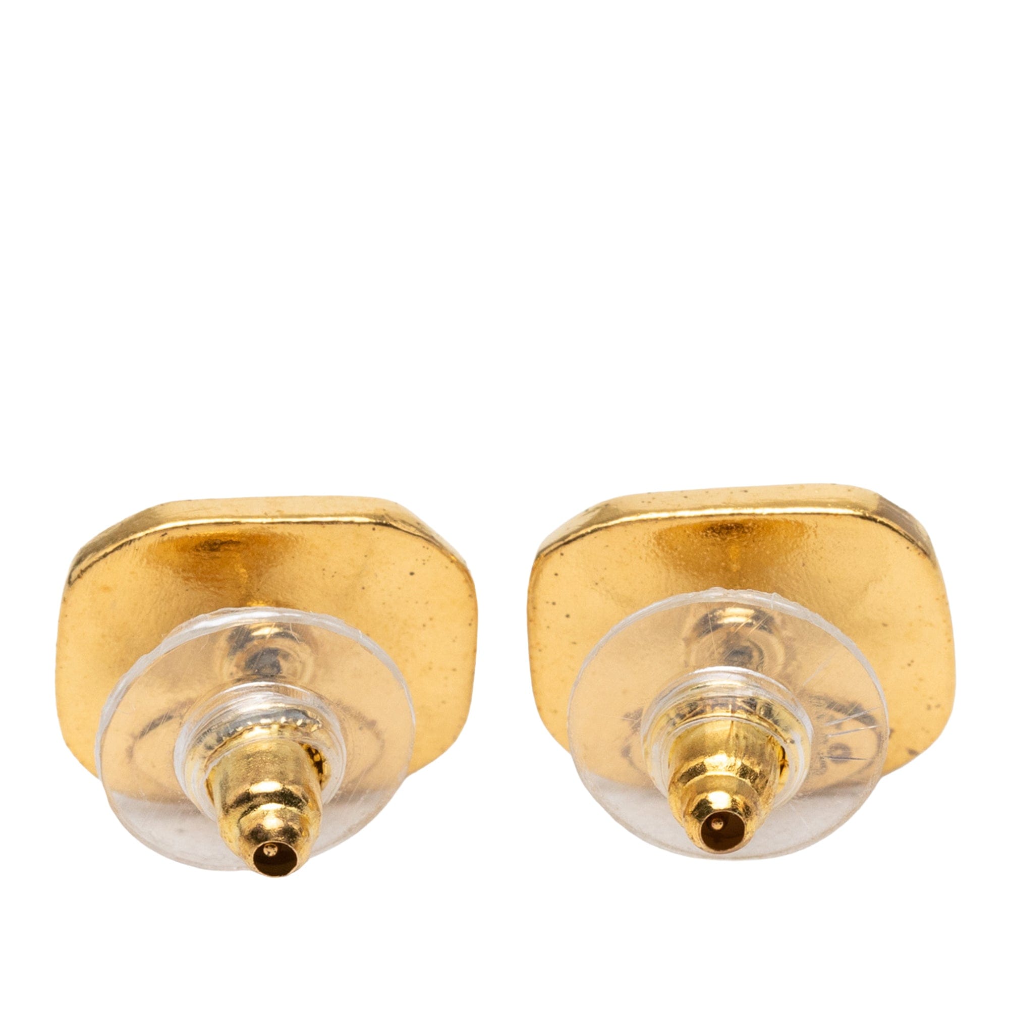 Chanel CC Gold Plated Push Back Earrings