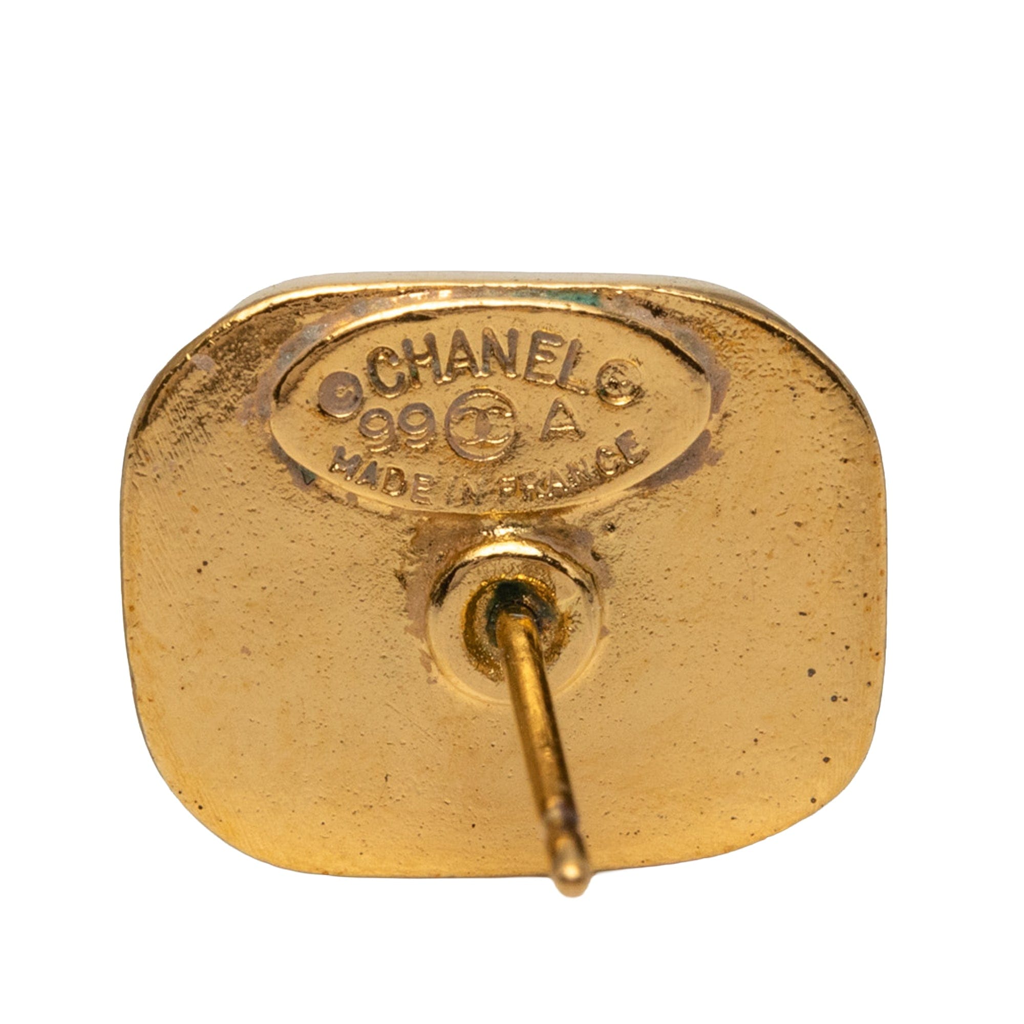 Chanel CC Gold Plated Push Back Earrings
