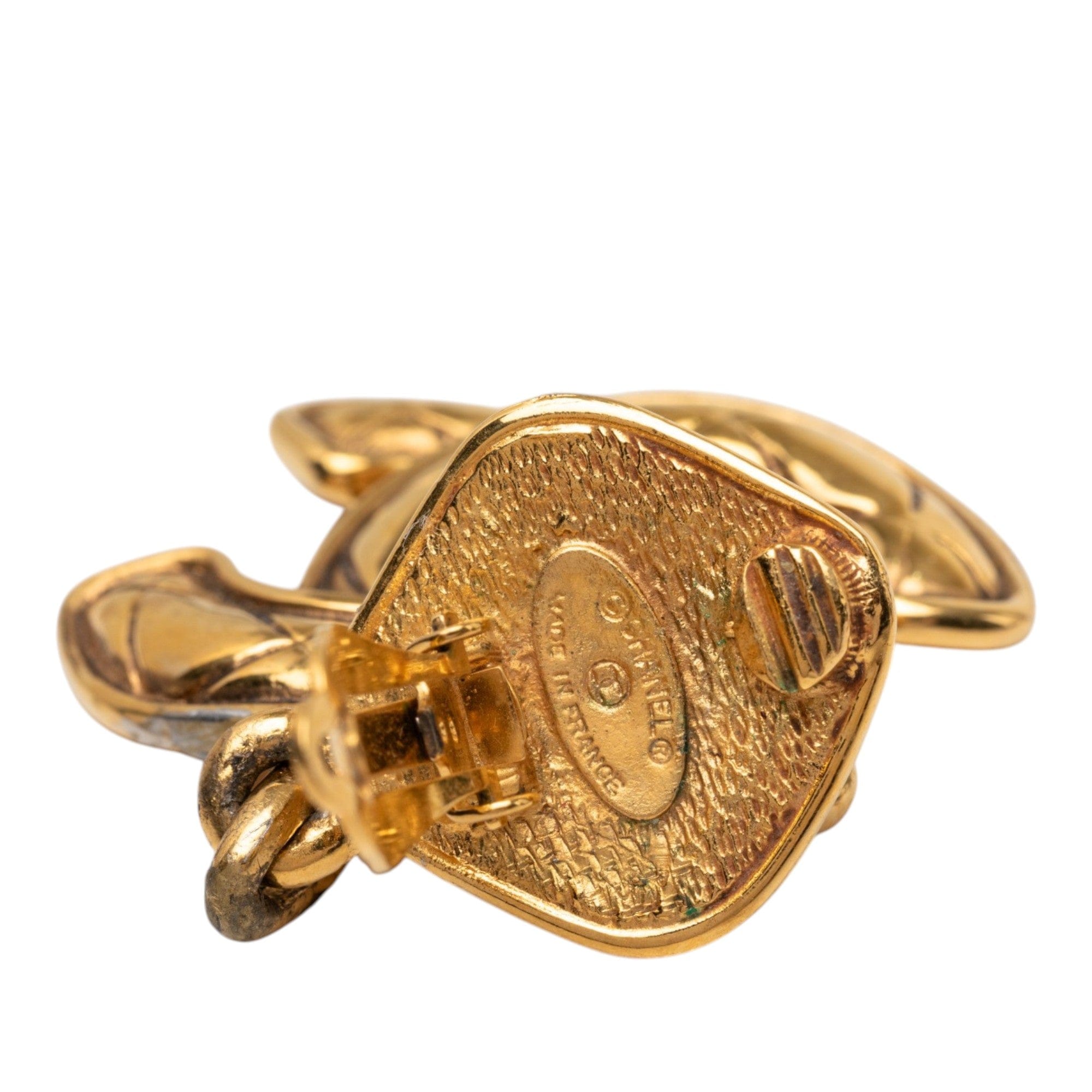 Chanel CC Gold Plated Quilted Drop Clip On Earrings