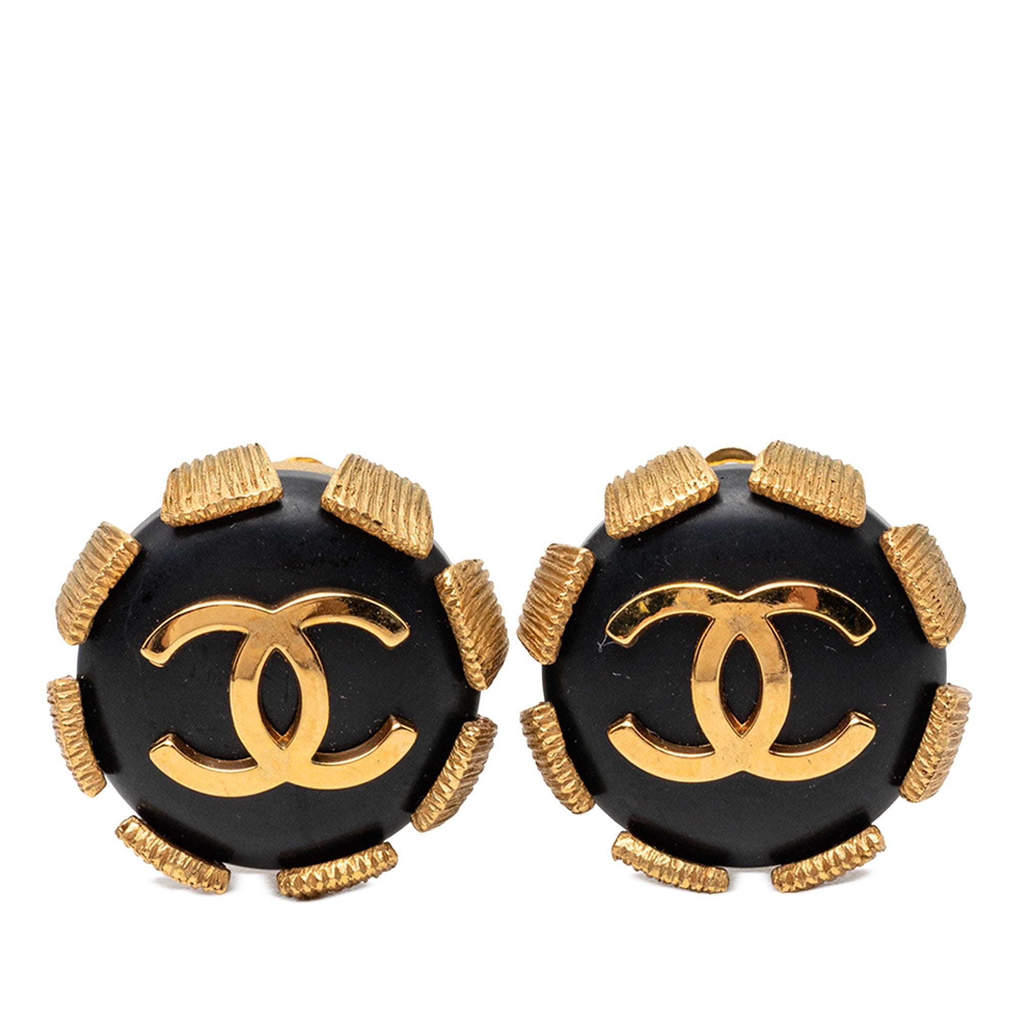 Chanel CC Gold Plated and Resin Round Clip On Earrings