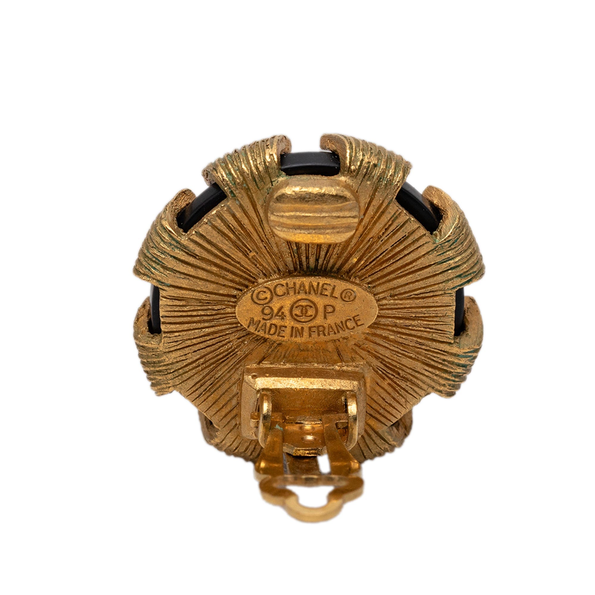 Chanel CC Gold Plated and Resin Round Clip On Earrings